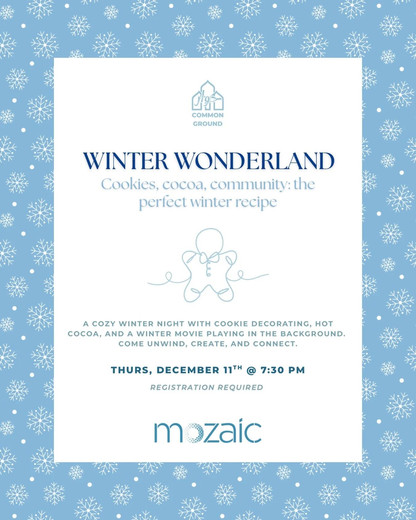 As winter settles in, we&rsquo;re making room for one last cozy night together ❄️

Our final Common Ground event of the year, with cookies to decorate, hot cocoa to warm your hands, and a winter movie setting the backdrop.

A soft slowdown before the