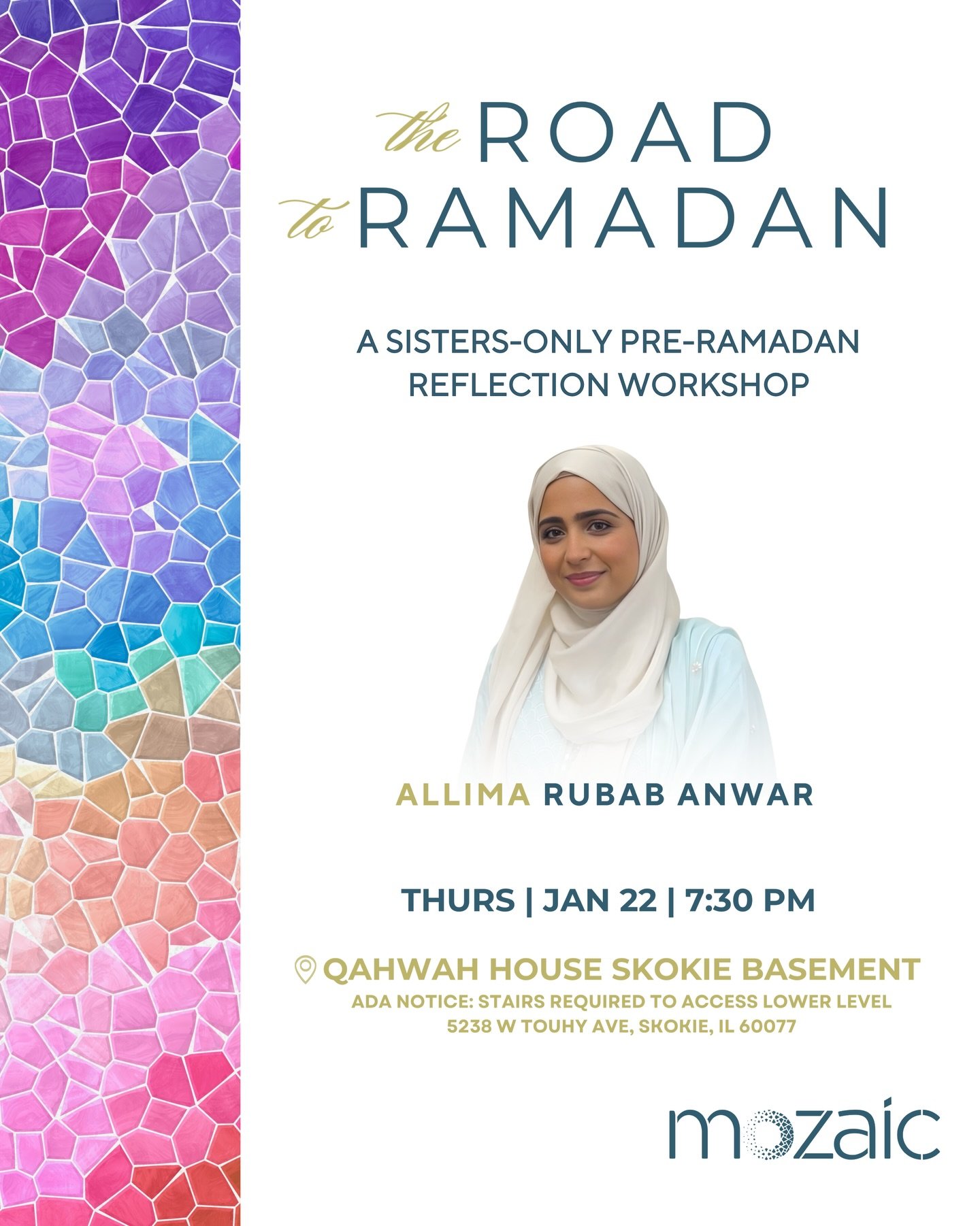 Join us for this sisters-only pre-Ramadan gathering designed to help you enter the month with clarity, confidence, and intention.

We&rsquo;ll cover the essential rulings of fasting and zakat, then turn inward to explore the deeper spiritual transfor