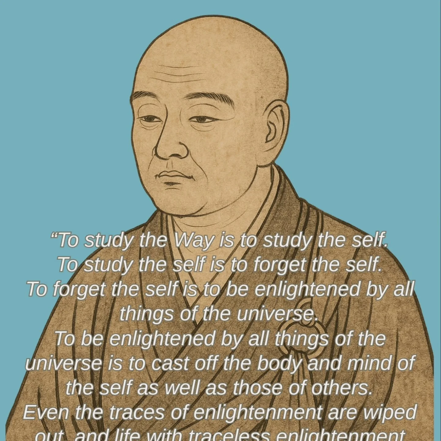 "To study the Way is to study the self. To study the self is to forget the self. To forget the self is to be enlightened by all things of the universe. To be enlightened by all things of the universe is to cast off the body and mind of the self