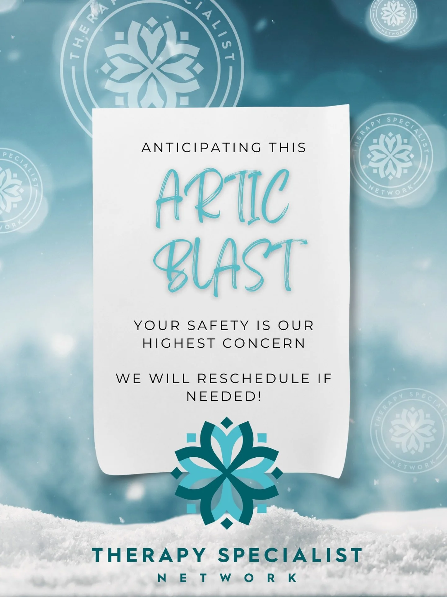 The forecast is giving the &ldquo;we might be closed for a couple days&rdquo; kind of vibe 🥶&hellip;.

If you are scheduled early in the week for a treatment session or a new evaluation we will contact you directly with alternative plans as needed!
