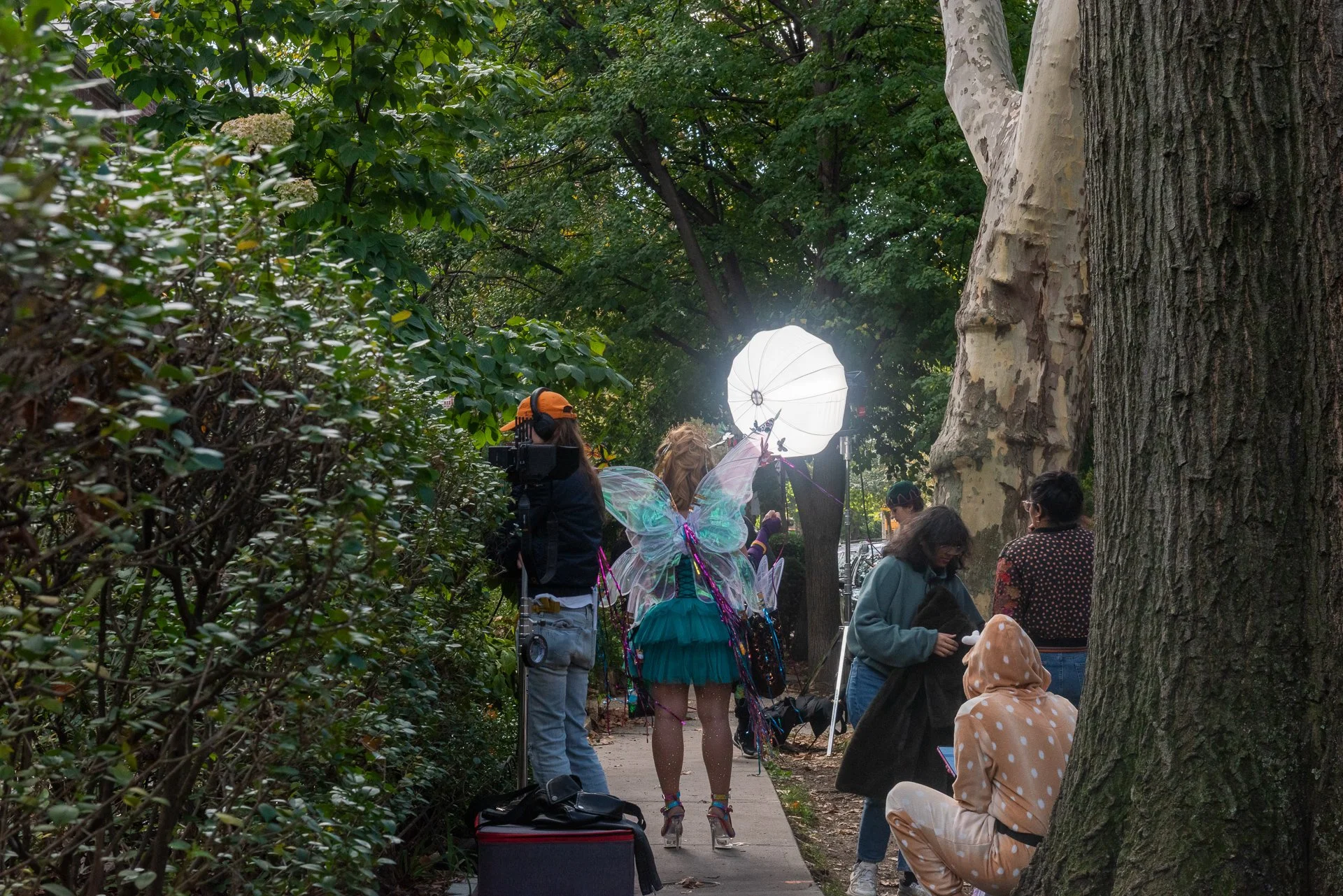 Film crew at work in Sunnyside Gardens