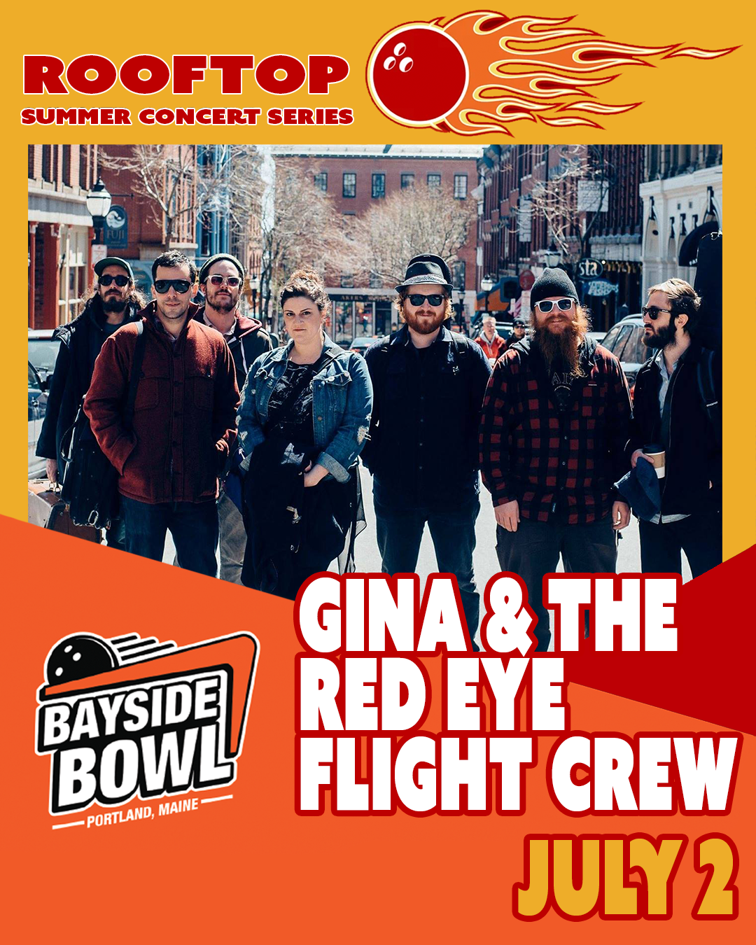 Gina & The Red Eye Flight Crew live on the Bayside Bowl Roof | all-ages