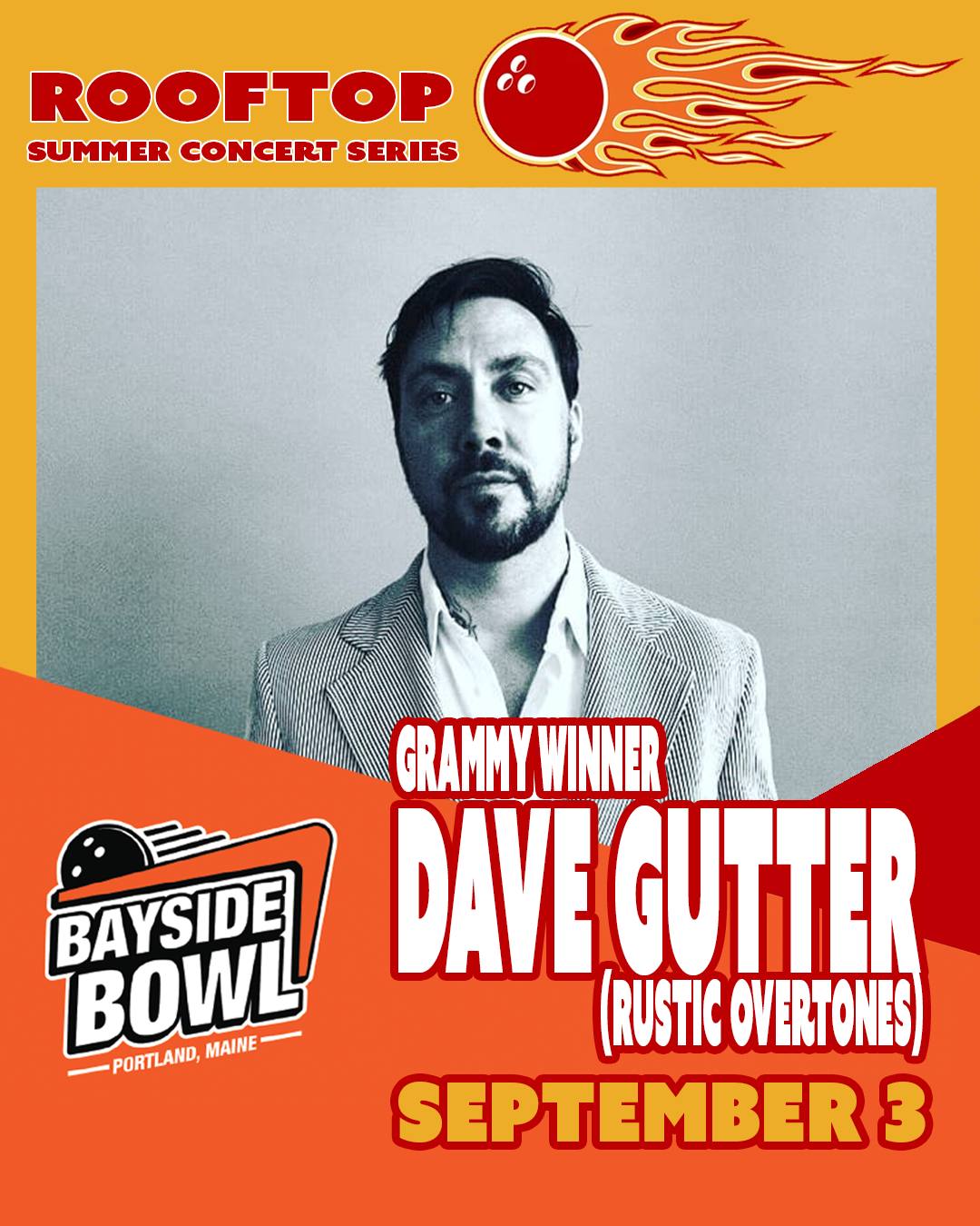 Grammy Winner Dave Gutter (Rustic Overtones) live on the Bayside Bowl Roof | all-ages
