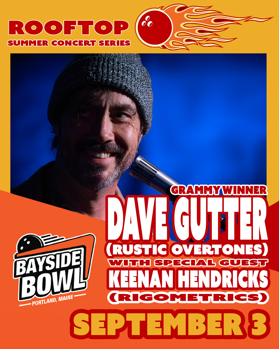 Grammy Winner Dave Gutter (Rustic Overtones) w/s/g Keenan Hendricks (Rigometrics)  live on the Bayside Bowl Roof | all-ages