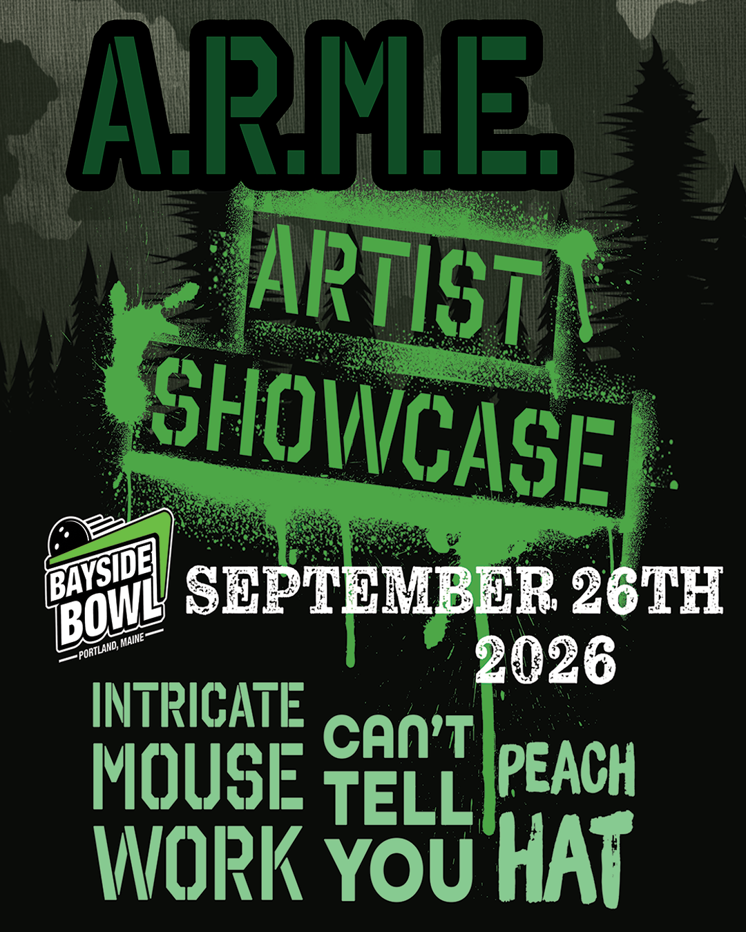 A.R.M.E. NIGHT : Intricate Mouse Work + Can't Tell You + Peach Hat live at Bayside Bowl | all-ages