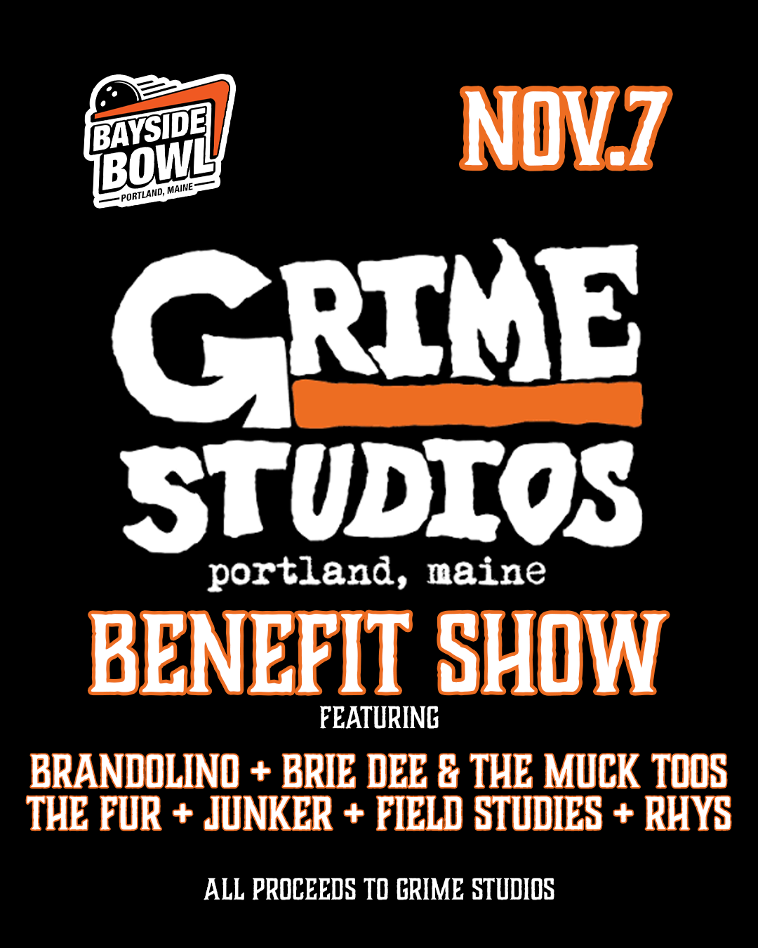 Grime Studios Benefit Show live at Bayside Bowl | all-ages