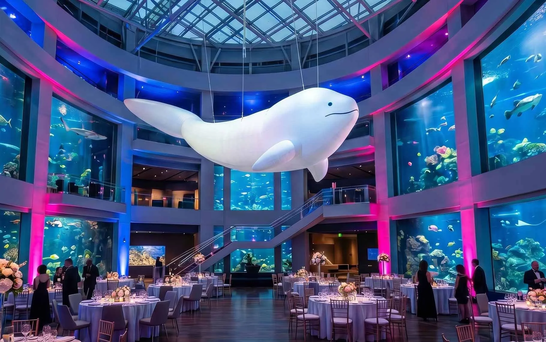 Custom 25ft Whale Inflatable for aquarium event 