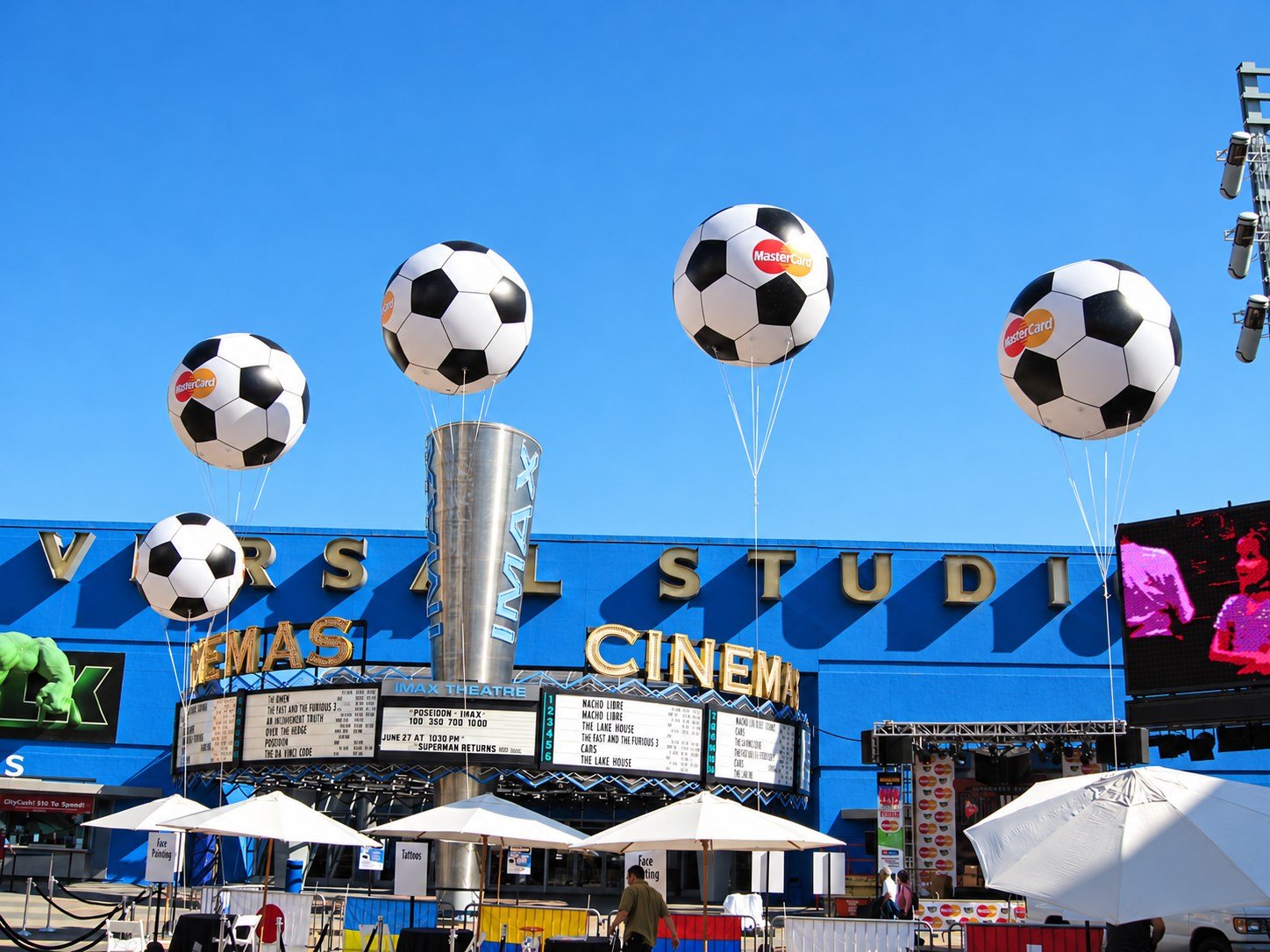 Giant soccer balls at Universal studios with helium at world cup 
