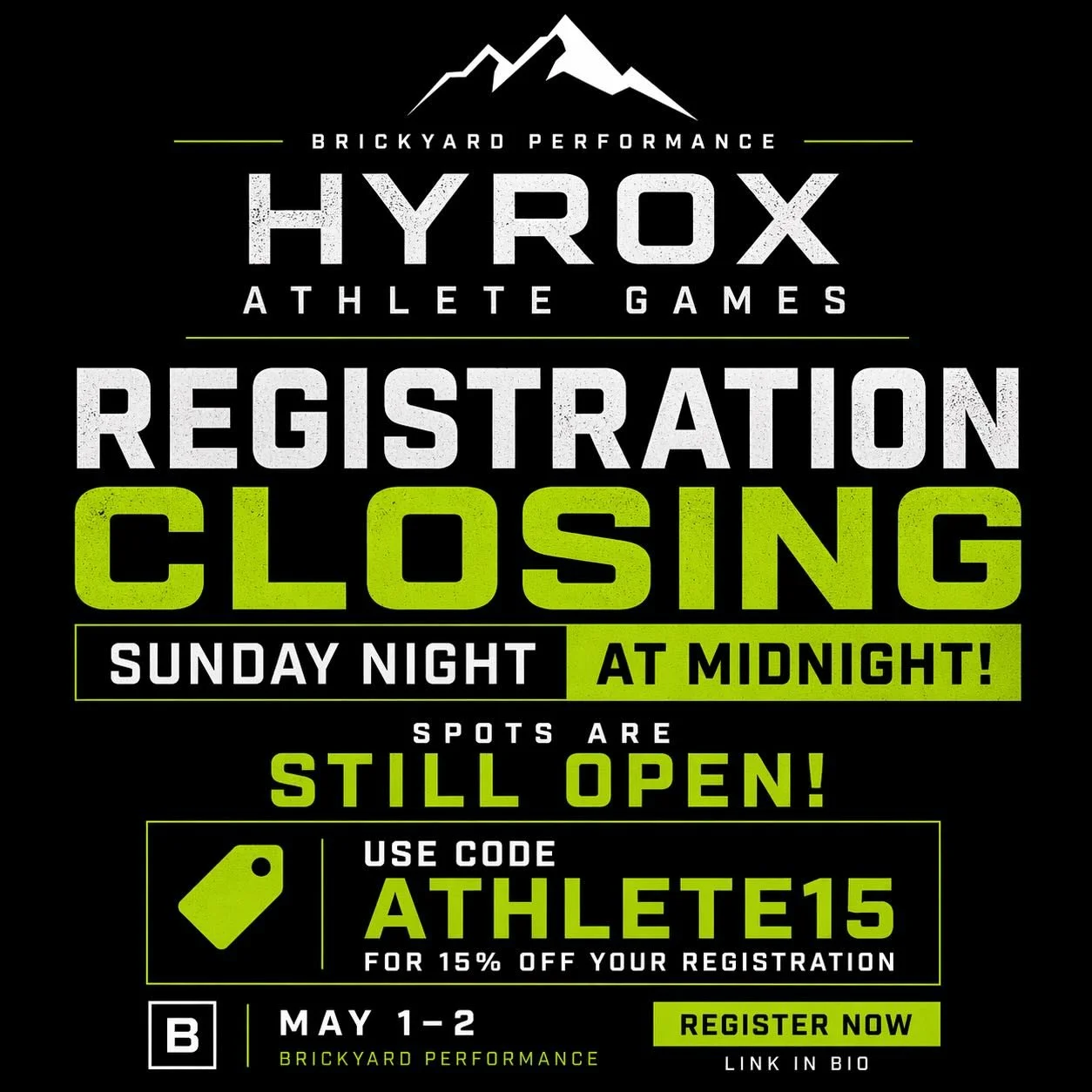 This is The Standard. Registration for the HYROX Athlete Games closes Sunday at midnight.

If you&rsquo;ve been considering it, now is the time. If you want a test run before the official SLC Hyrox this fall, this is your chance. 

Spots are still op