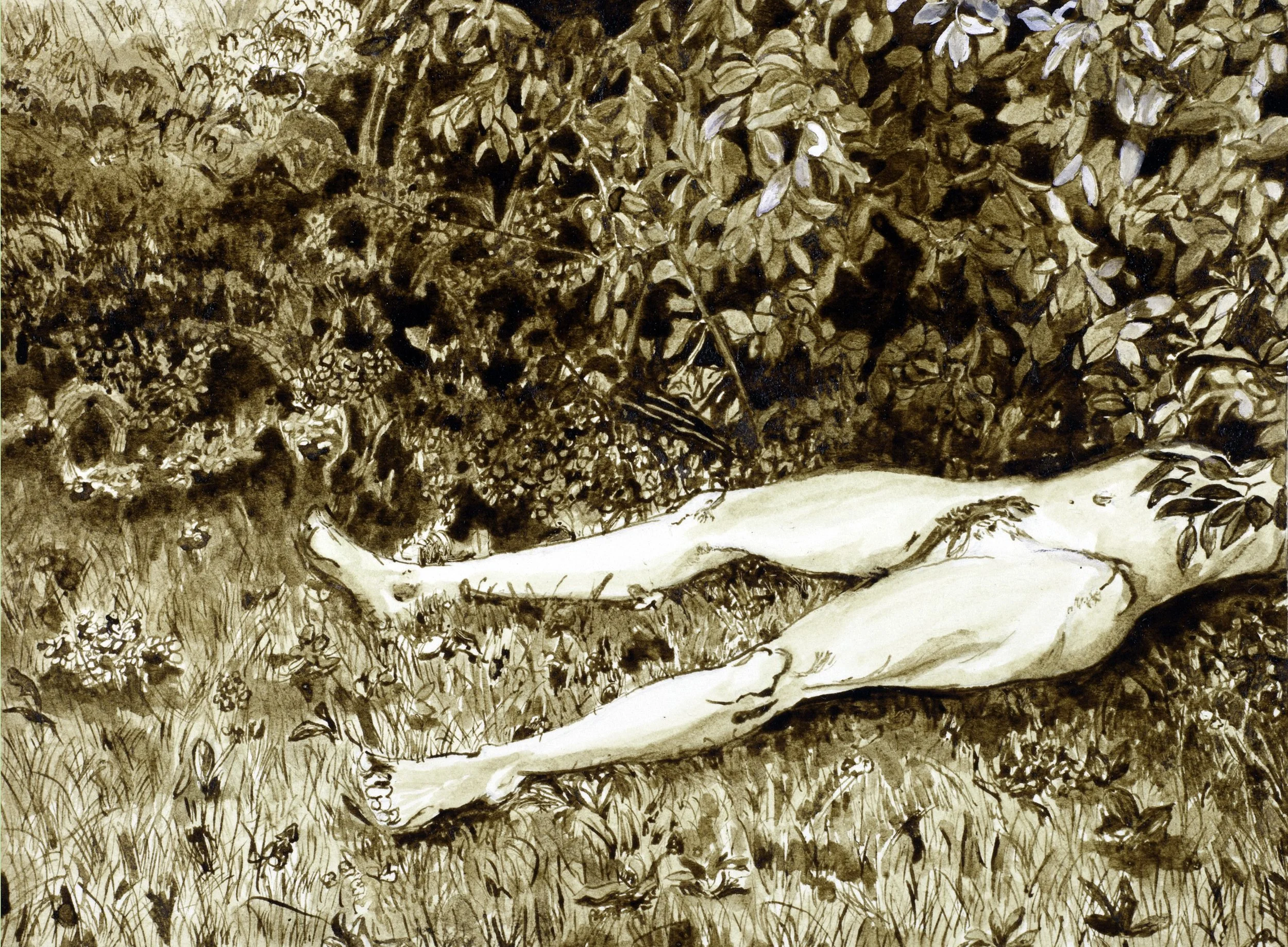 A SPLENDID TEAR HAS FALLEN  
2015  
Ink, gouache on paper  
4¾” x 6½”  
