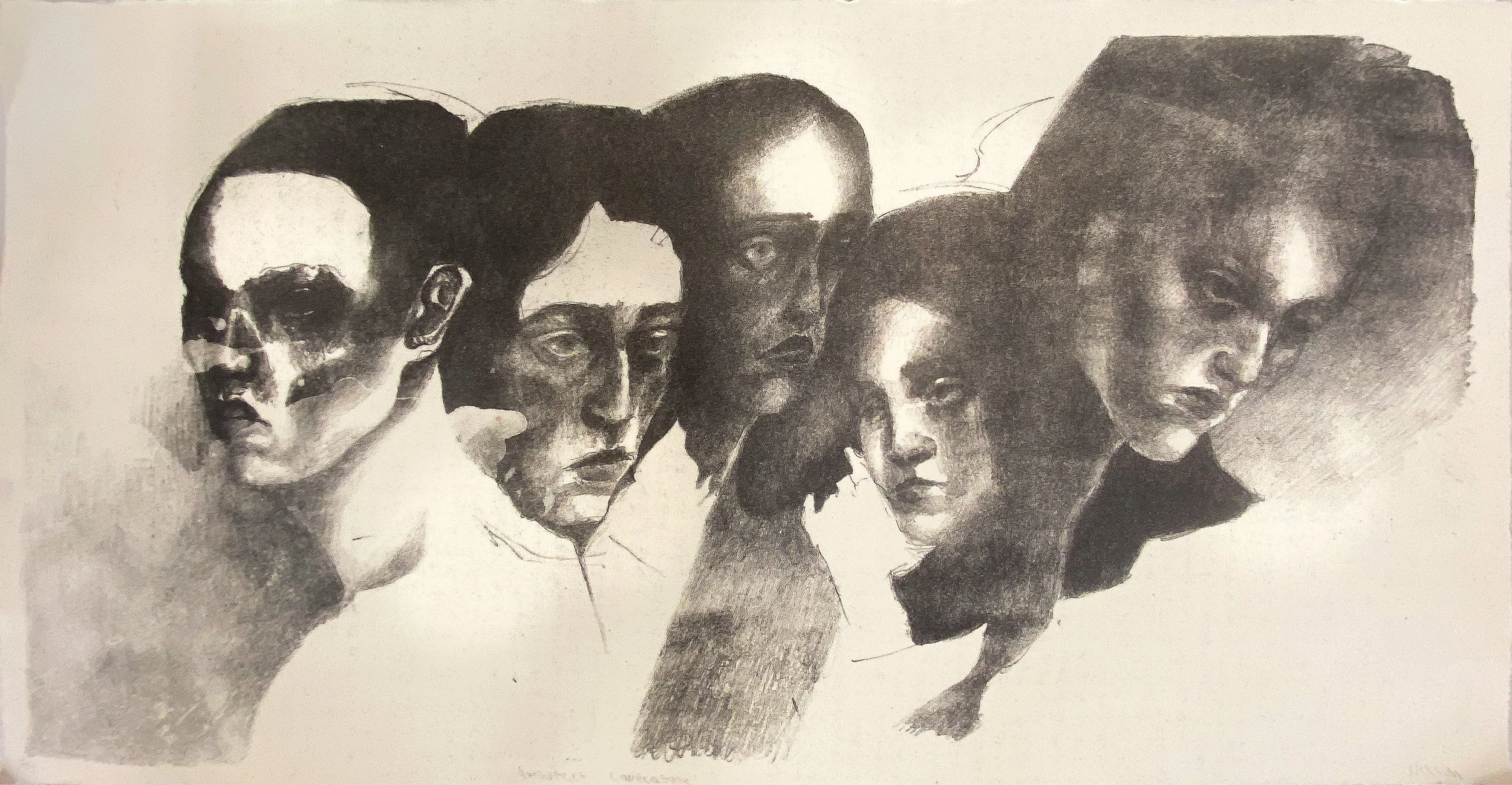 Architect Caricatures (2025), 18 x 9, aluminum ball grain plate lithograph