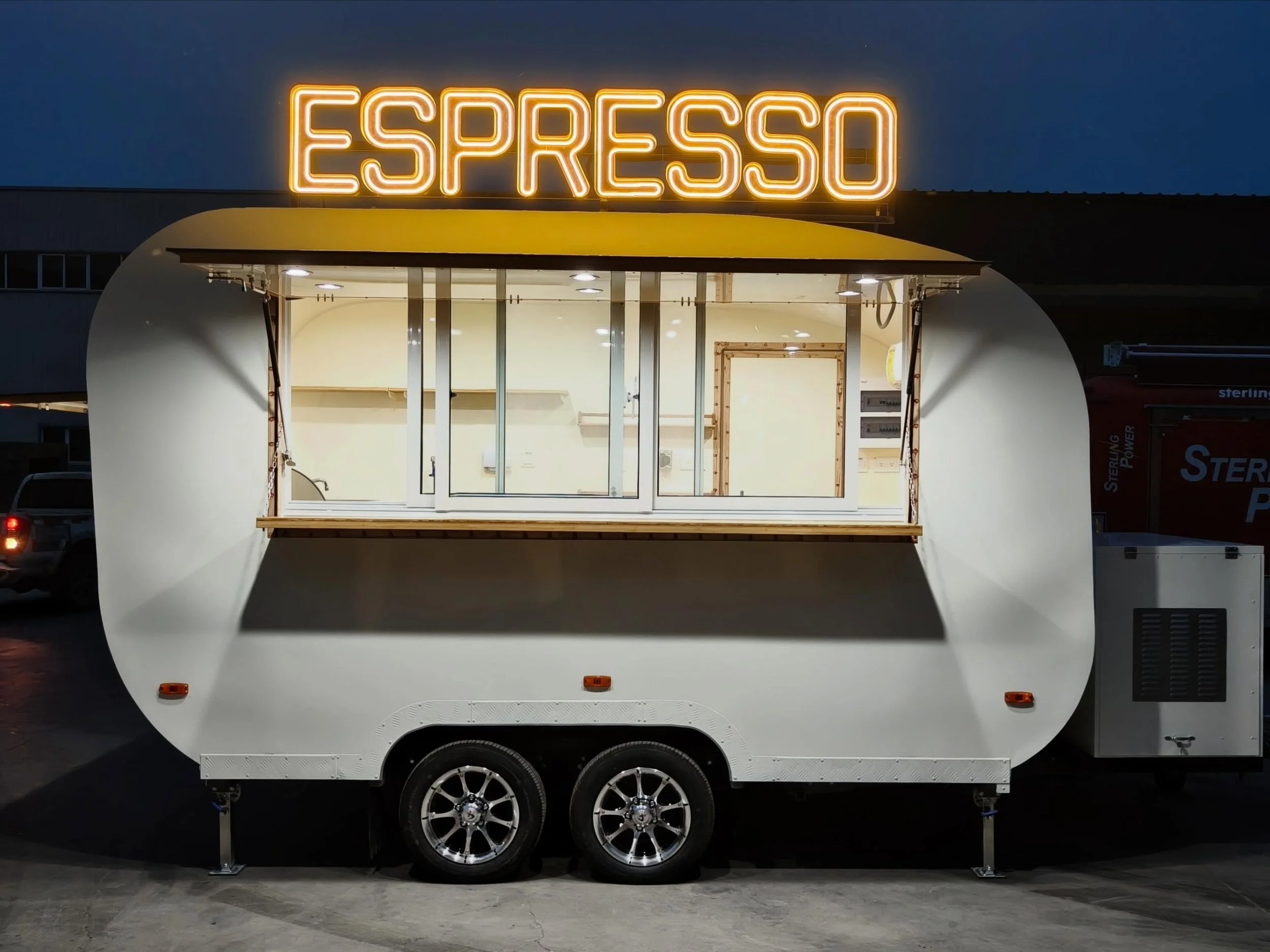 Your coffee shop on wheels just called ☕️

This 13&rsquo; Vintage Elegance coffee trailer was designed by us and is ready for you 🤍 The gorgeous glowing espresso sign, mixed with the vintage curves of this stunning model and the cozy little serving 