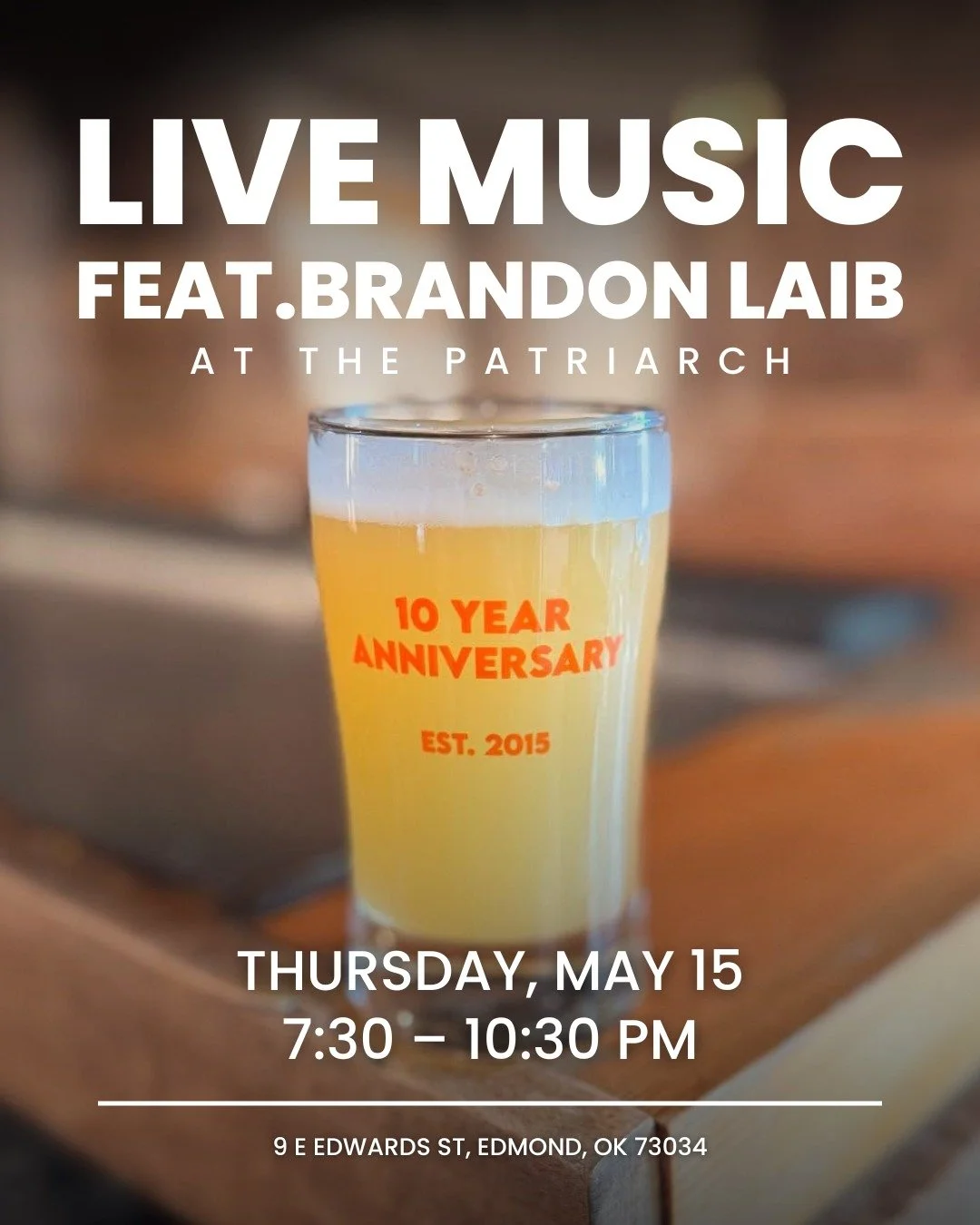 🎉 Edmond friends! Come celebrate @patriarchedmond's 10th anniversary with me this Thursday night (May 15) from 7:30&ndash;10:30 PM!

I&rsquo;ll be playing live music in the backyard while you sip something cold and enjoy a slice from @thesauceesicil