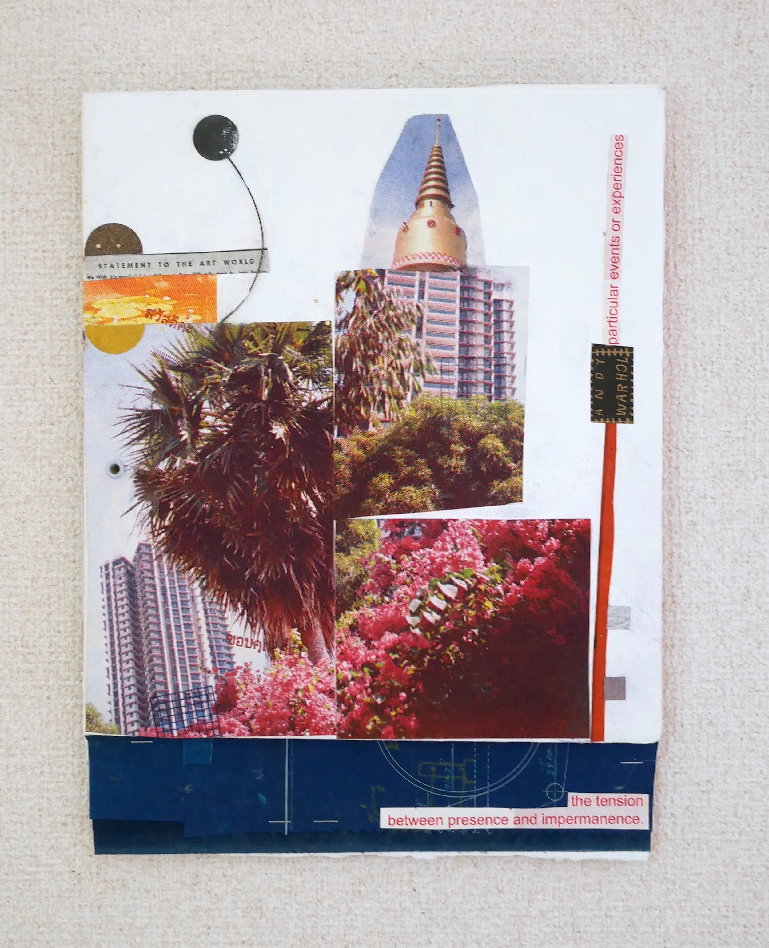 PRESENCE and IMPERMANENCE, 2026.  Vintage Japanese blueprints & papers, metal on multi layers of extra-thick handmade paper.  24.5.5x32x1cm / $145.00