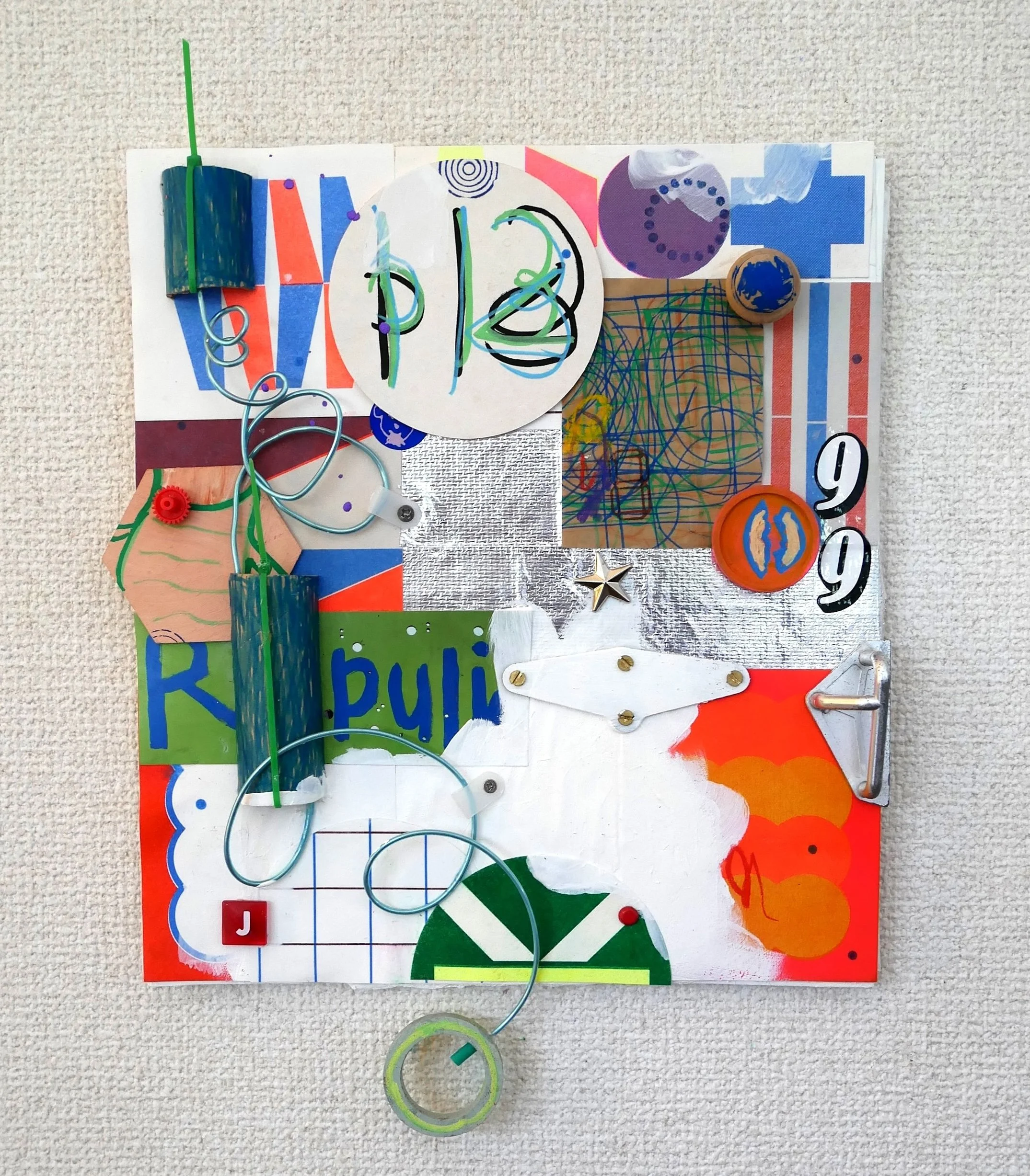 P 13, 2026.  Mixed-media assemblage on multilayered  thick handmade paper.  25z37x3.5cm / $200.00