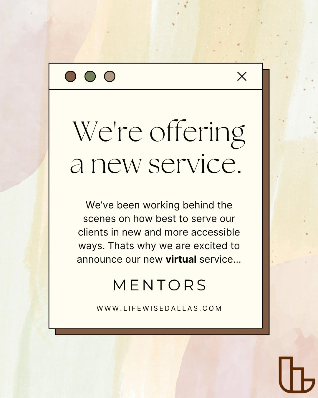 Introducing our new service...
To help us reach more clients across Texas &mdash; because guidance should reach you, wherever you are.
Our new Virtual Mentorship Program brings guidance, accountability, and encouragement right to you. 💻🤎