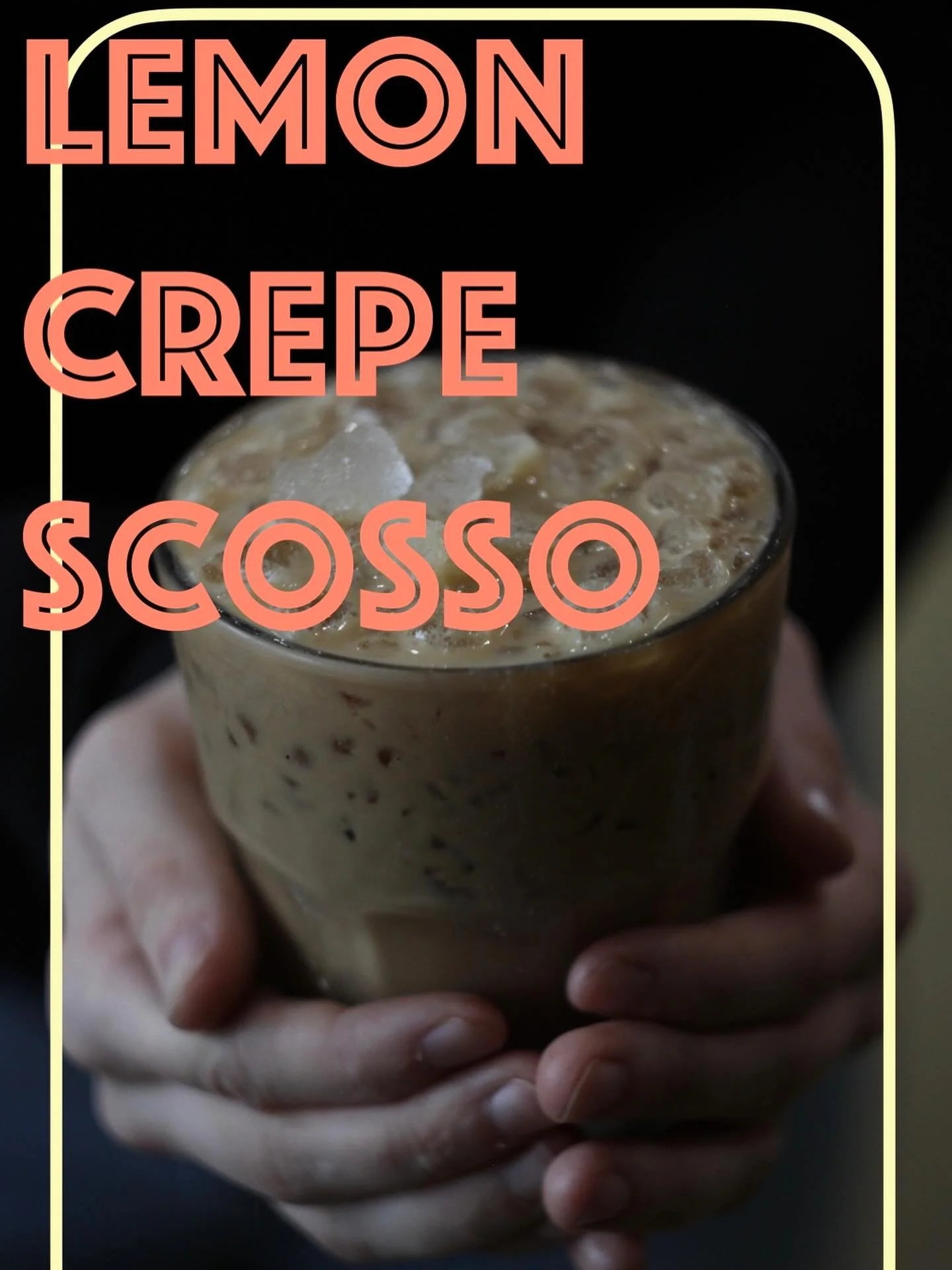 Espresso, lemon crepe syrup, shaken with ice, topped with milk of choice. 12oz only. Contains lemon zest.