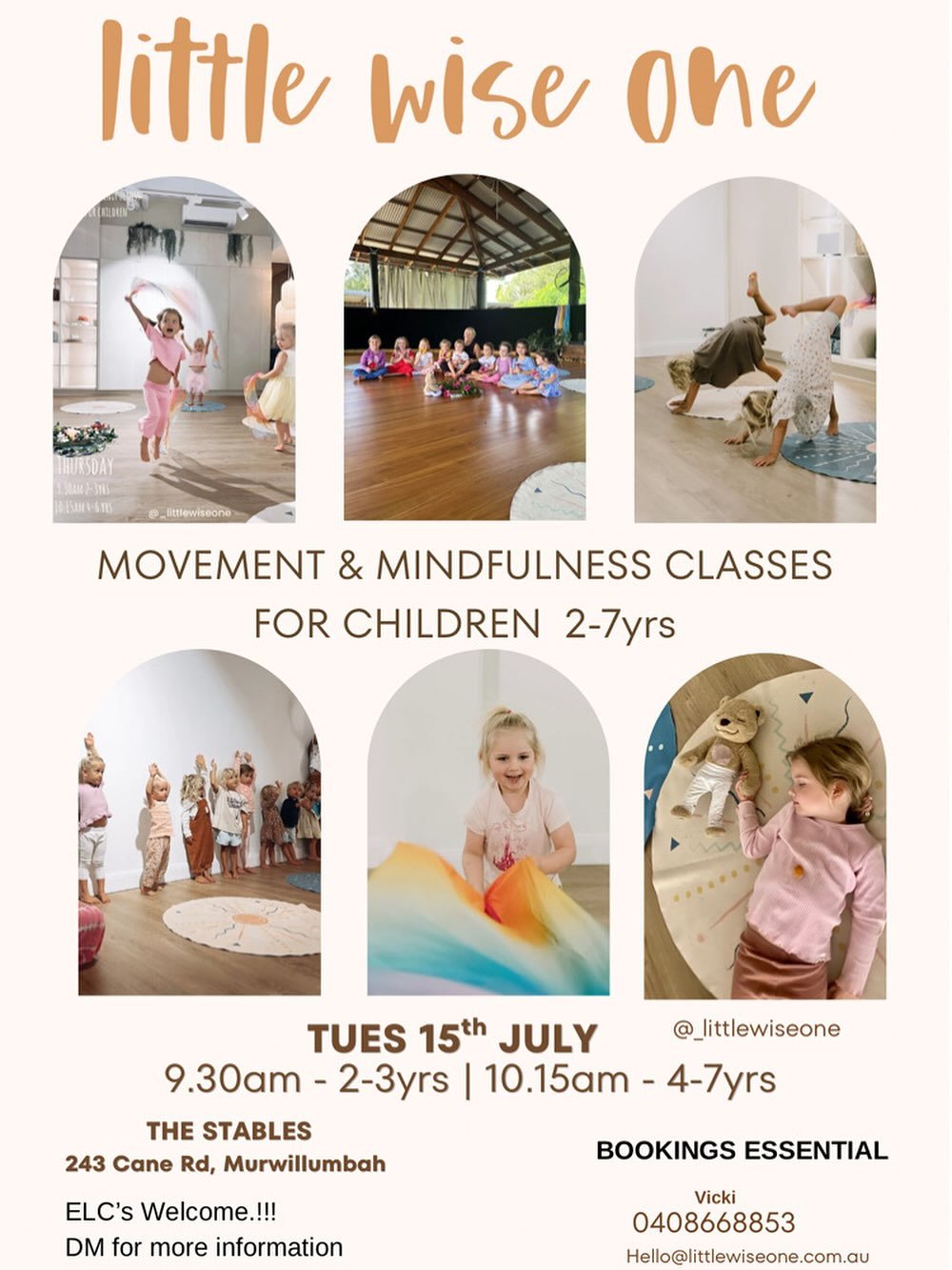 @_littlewiseone  is returning these school holidays. Such a special class of mindfulness and play for the children. 
Tuesday July 15th - spaces filling up already- register via link in their bio