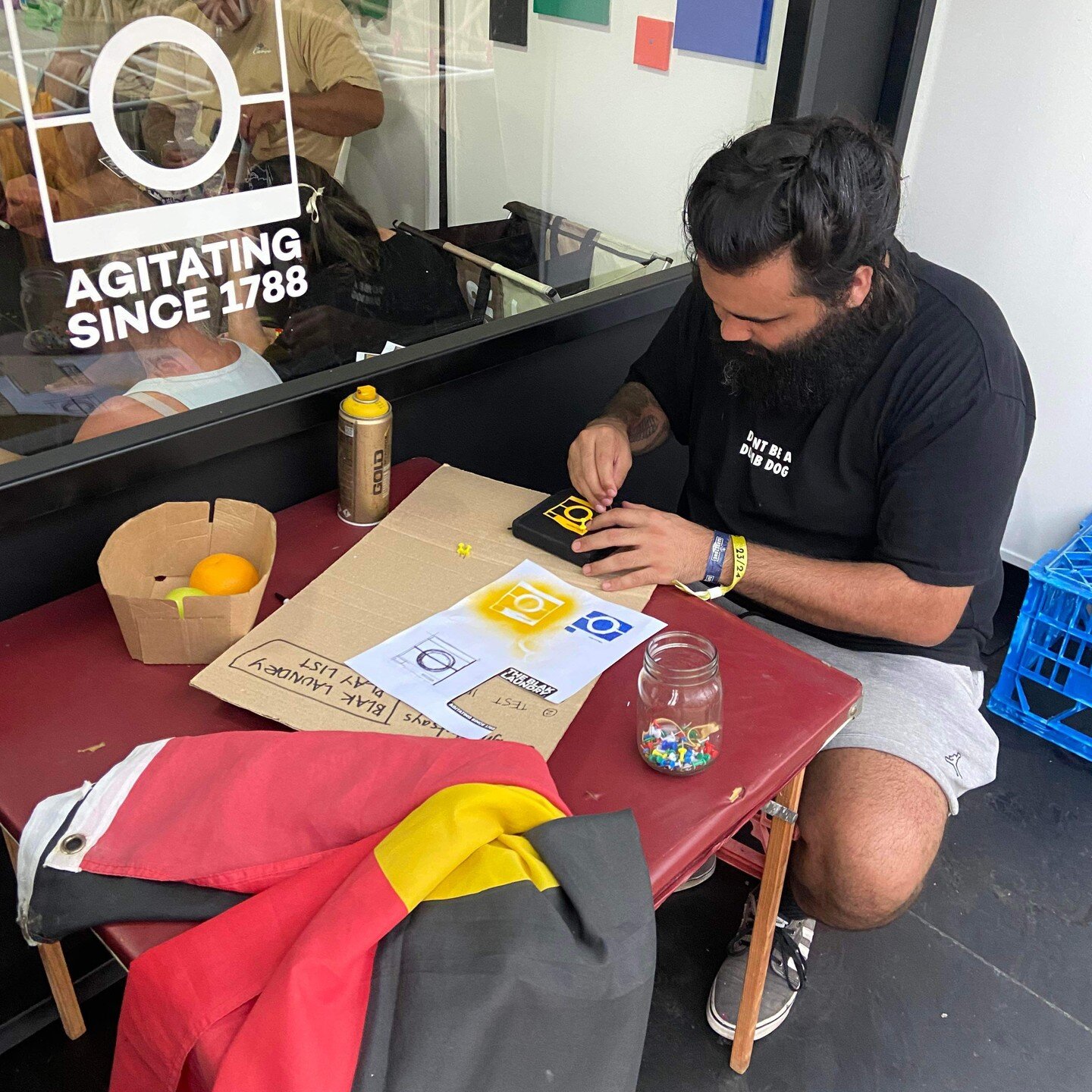 We had a few pop-ups in the Laundry during the @woodfordfolkfestival, but none more as low key and solid as the work of @dmb_mk2, who was quietly there stenciling, making, yarning, and being a really important part of all the goings on. Thanks brothe