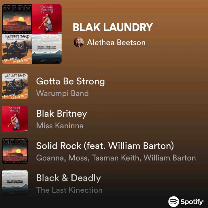 We&rsquo;ve had some people ask about our playlist at The Blak Laundry, tunes from deadly Blak artists put together by @aletheabeetson from @blak.social 🖤🔥✨

Here&rsquo;s the link or find it on Spotify. Have a listen.

https://open.spotify.com/play