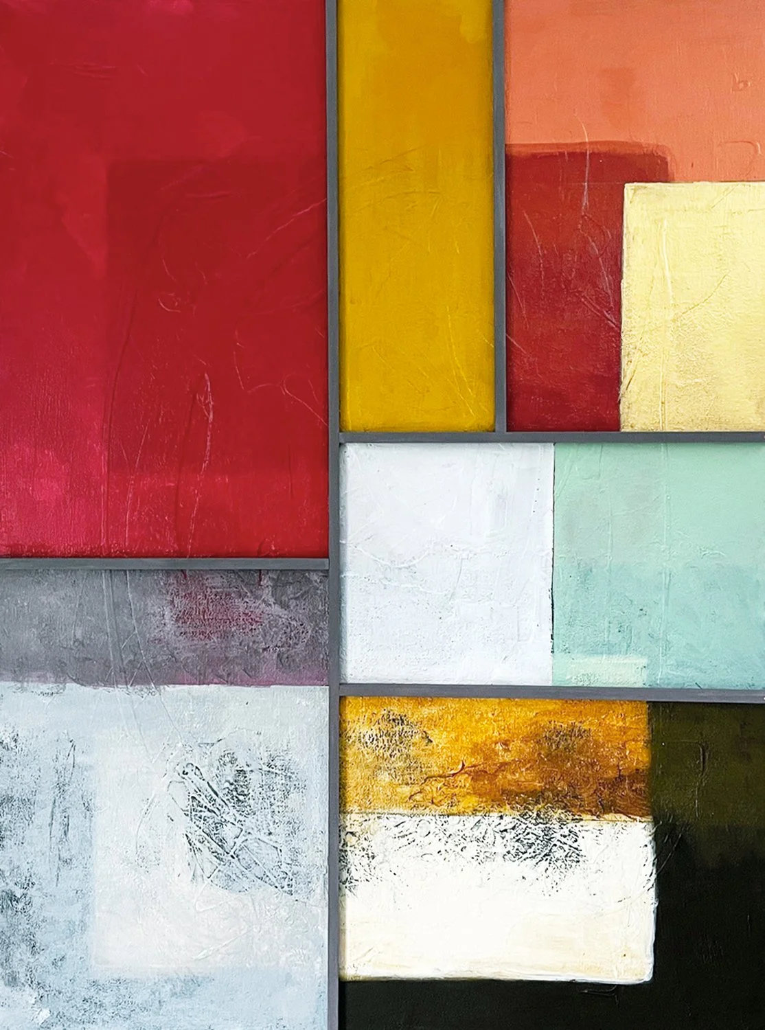 UNCOMPLICATED SPACES
Acrylics, gold/copper paint& wood on canvas
910mm W x 1220mm H  Price: $1,200