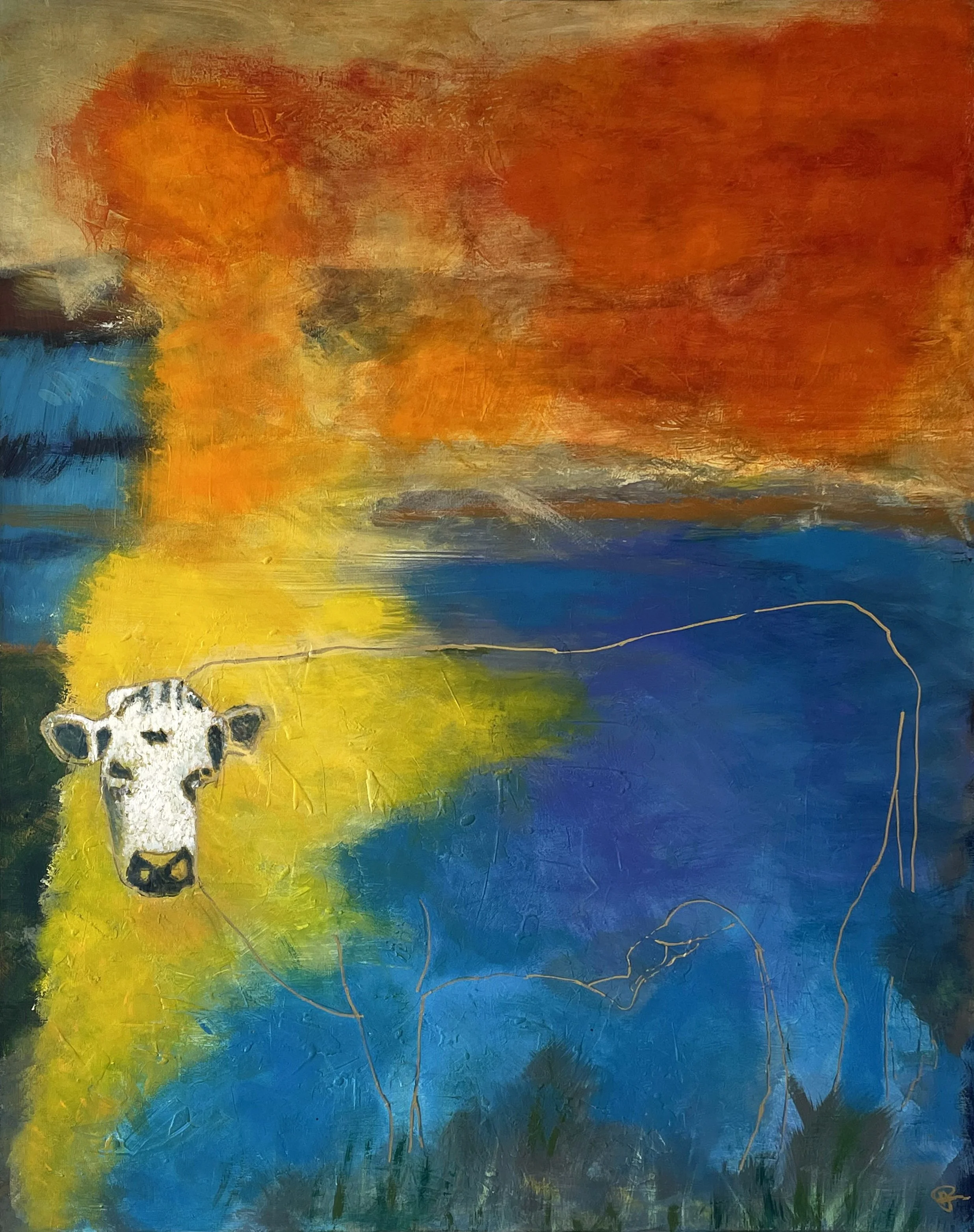 LIGHT IS COLOUR  
Acrylics, oil pastels, gold paint on canvas
1215mm W x 1553mm H
Price: $2,500
