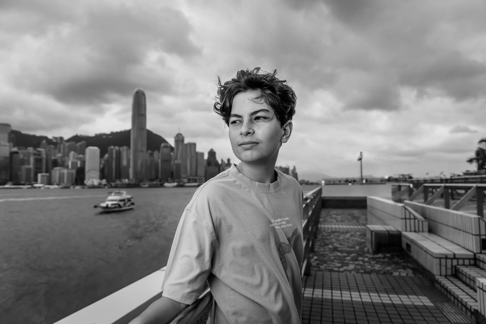 Teenager portrait along Victoria Harbour Hong Kong