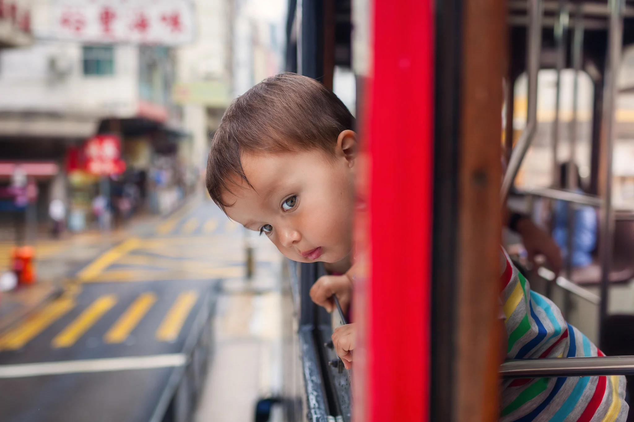 Kids photos on the Hong Kong Tram