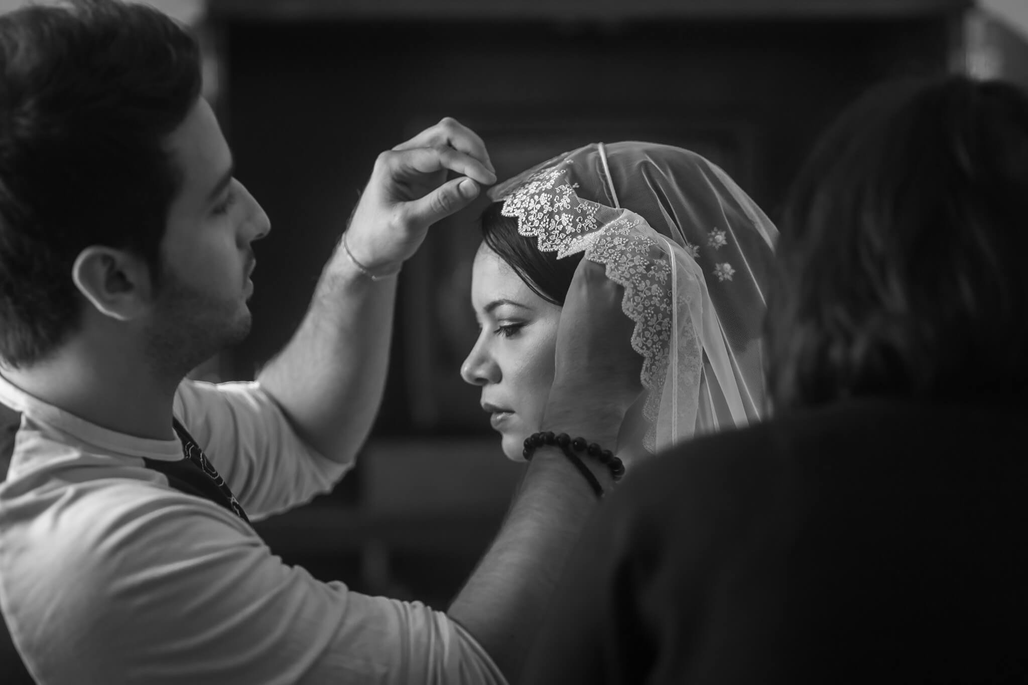 Woman getting made up for her wedding ceremony