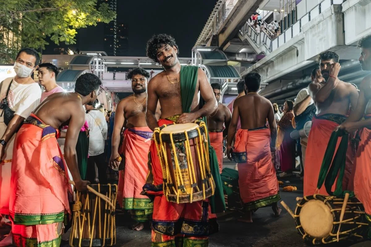 Men drumming at Navaratri Hindu Festival Bangkok. 