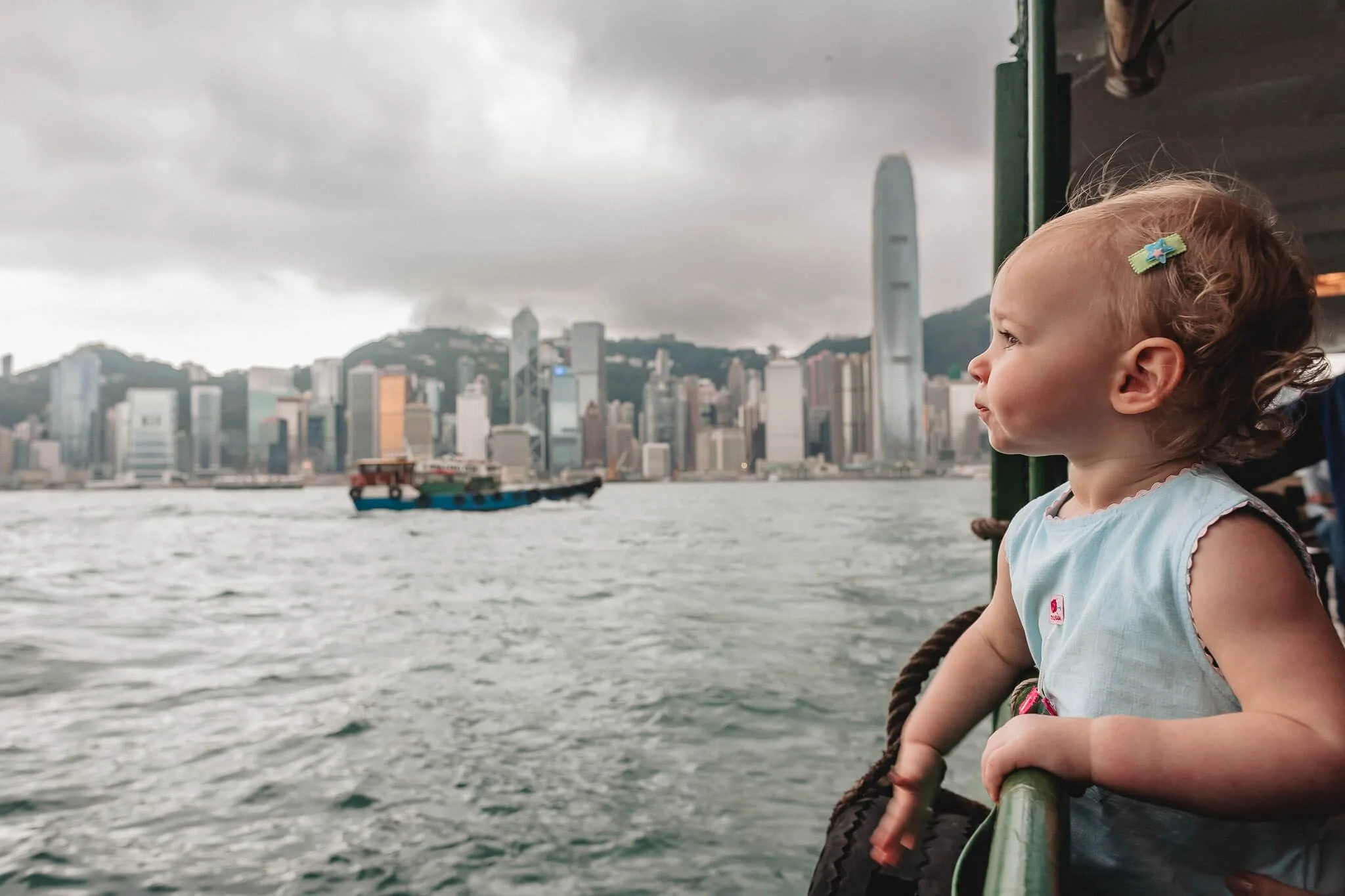 Family holiday photos on the Star Ferry Hong Kong
