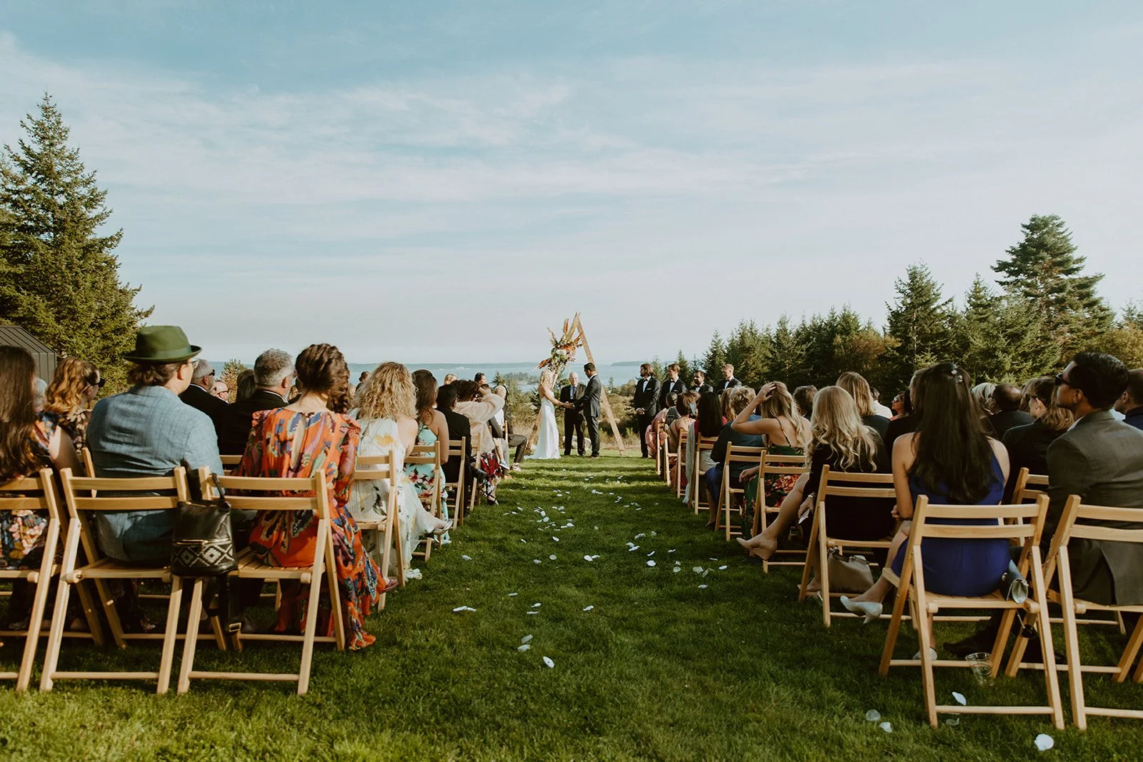 An Orcas Island wedding ceremony with sunny skies