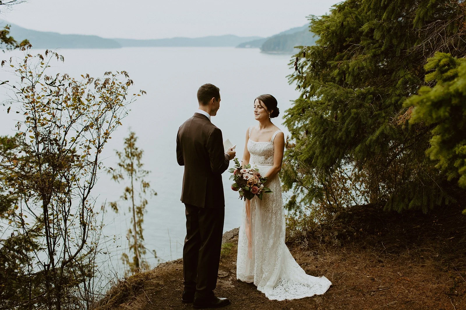 Private vows on a cliffside on Orcas Island