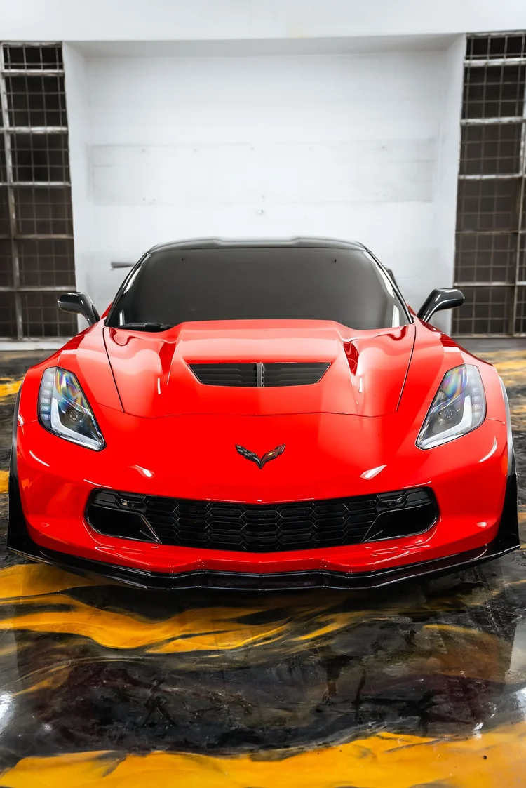 Red Chevrolet Corvette with ceramic window tint by Ascension Automotive