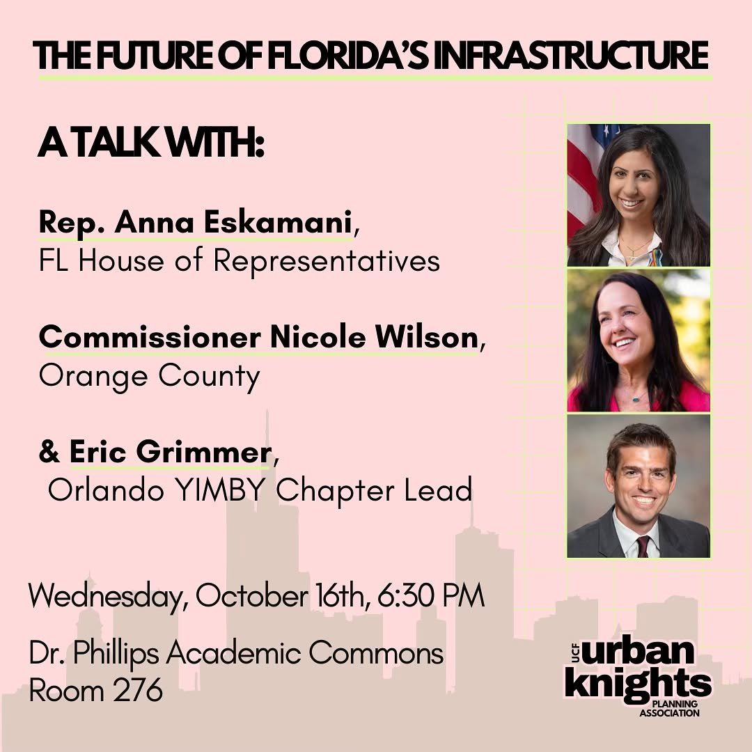 🚧 Urban Knights 🚧 

Join us on October 16th at 6:30 PM for an exciting panel discussion on The Future of Florida&rsquo;s Infrastructure 🌆💡. Hear directly from our elected officials and advocates as they share insights on the direction of Florida&