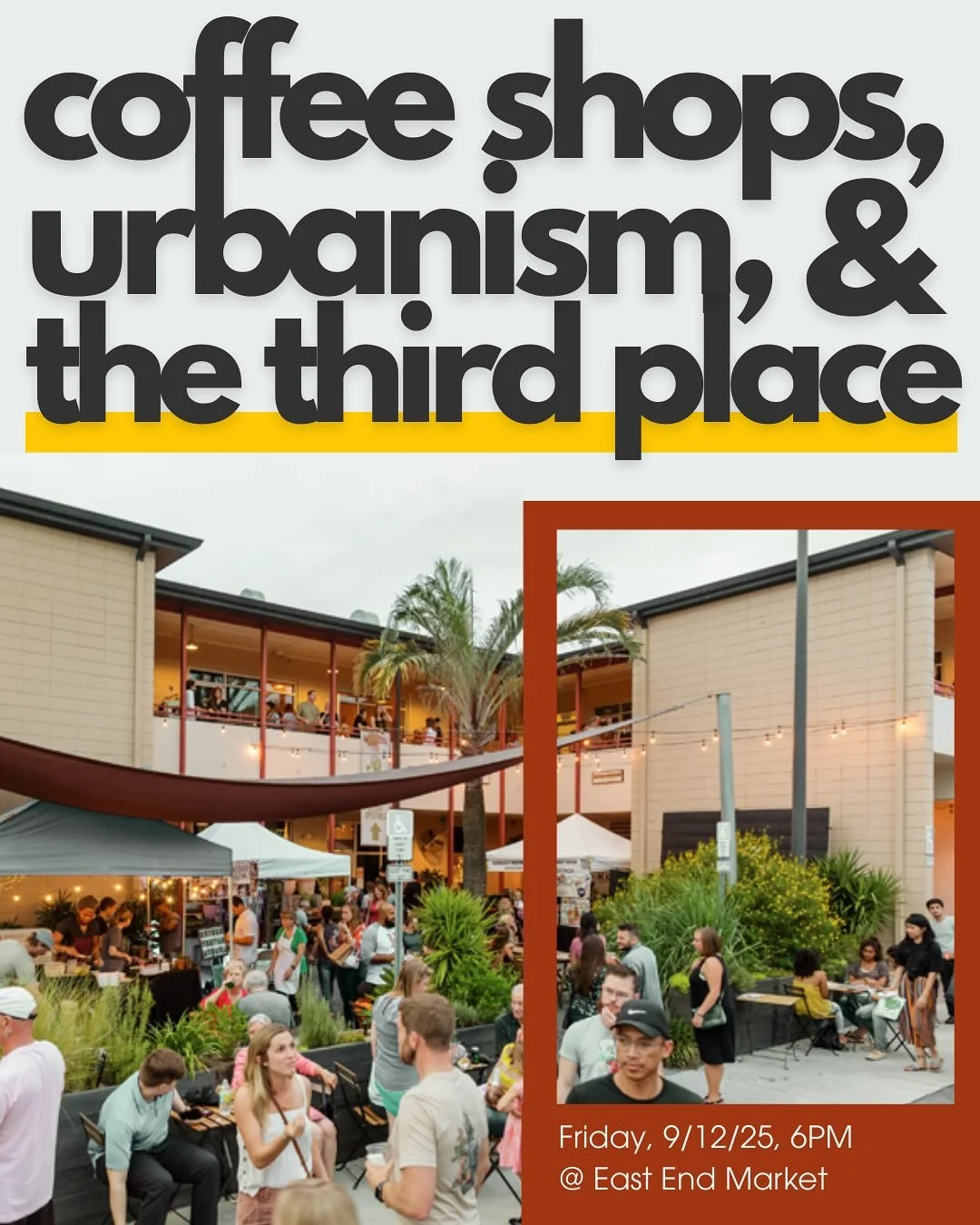 📍Join us for an Urban Knights Social: 
☕️ Coffee Shops, Urbanism, &amp; The Third Place ☕
✨ What&rsquo;s a &ldquo;third place&rdquo;?
Sociologist Ray Oldenburg describes it as the space between home (first place) and work/school (second place). Thin