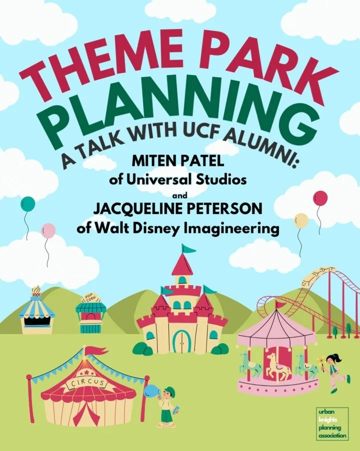 🎢✨ Ever wonder how the magic of Disney and the thrills of Universal come to life?
Join UCF Urban Knights for Theme Park Planning &mdash; an inside look at what it takes to design and plan world-famous amusement parks! 🏰🎡
👥 Hear directly from two 