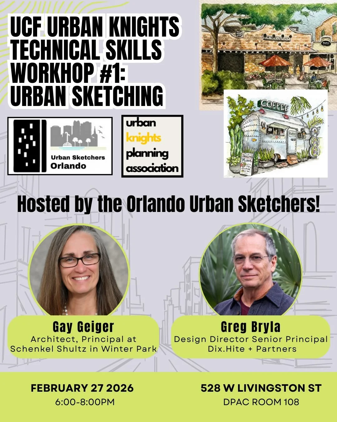 ✏️🌆 Urban Sketching is coming to Urban Knights&hellip; We&rsquo;re excited to share the first event of our Technical Skills Workshop Series this semester!

Join UCF Urban Knights Planning Club for Technical Skills Workshop #1: Urban Sketching, hoste