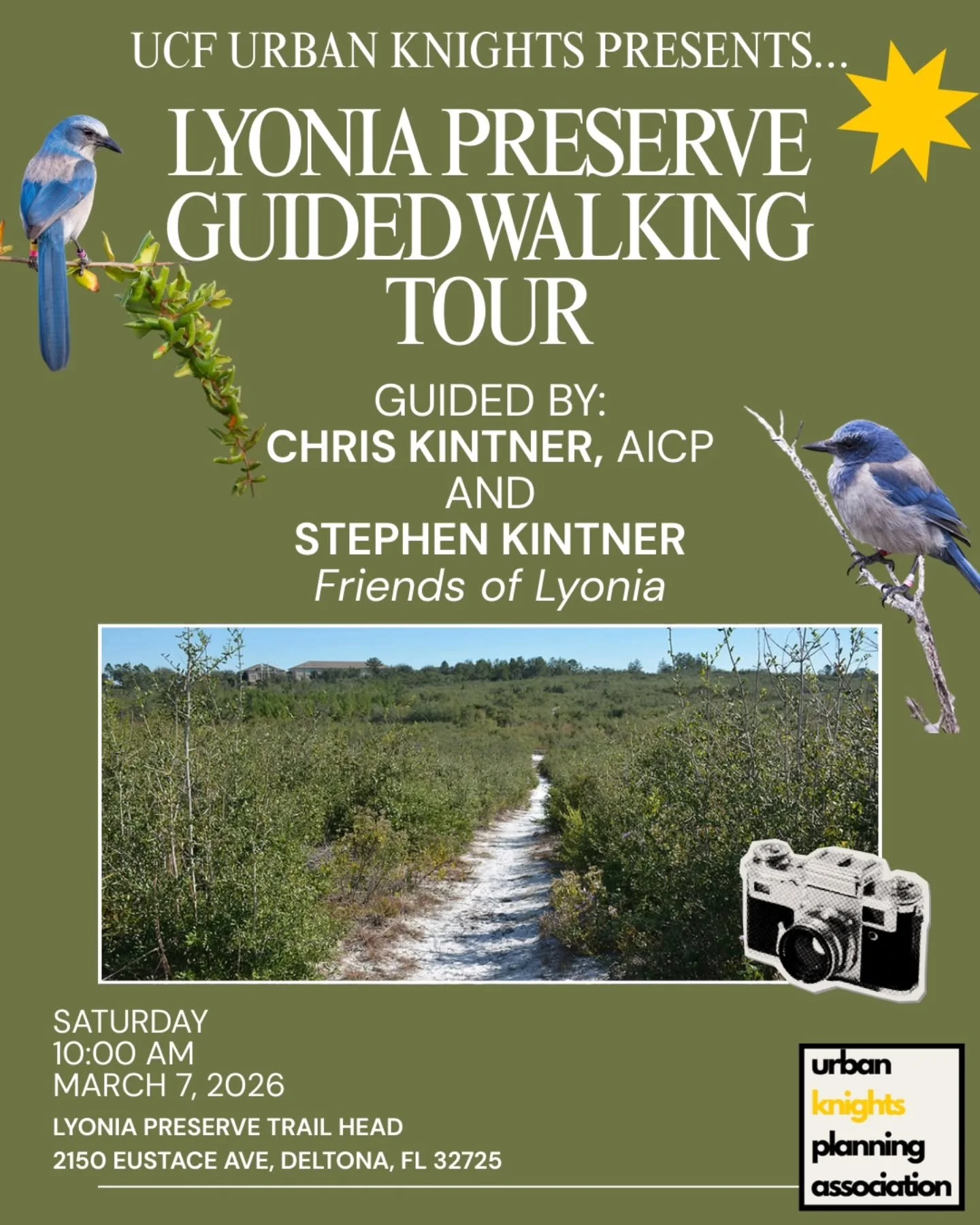 Attention all UCF Knights! ⚔️

Join us with Chris and Stephen Kintner from @lec.friends for a guided walking tour of&nbsp;Lyonia Preserve&nbsp;and see planning in action! This isn&rsquo;t just a nature walk &mdash; it&rsquo;s a real-life example of h
