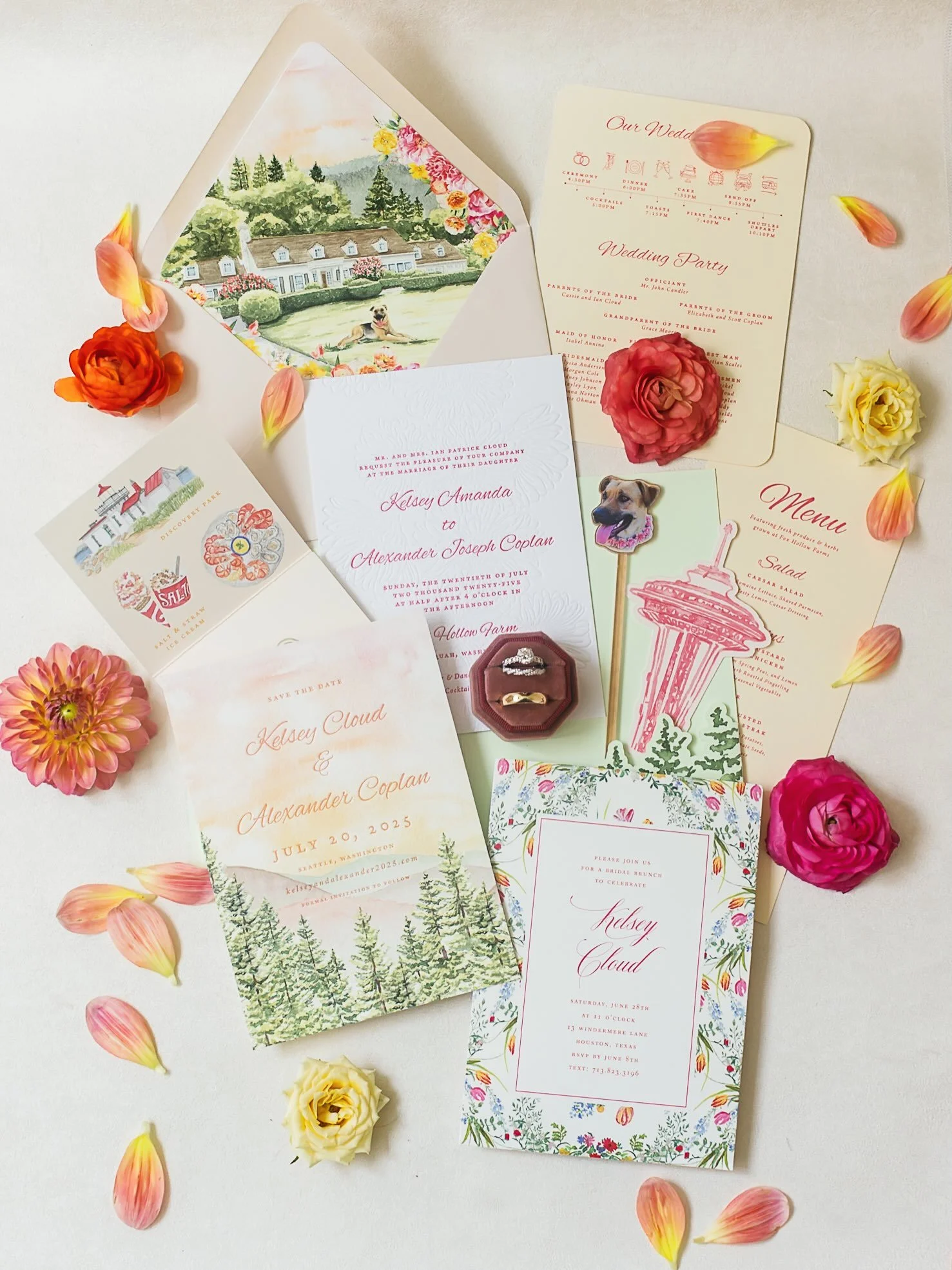 Almost a year later, and this Seattle wedding still feels like the most ideal summer day. Colorful florals, thoughtful details, and one very good dog.