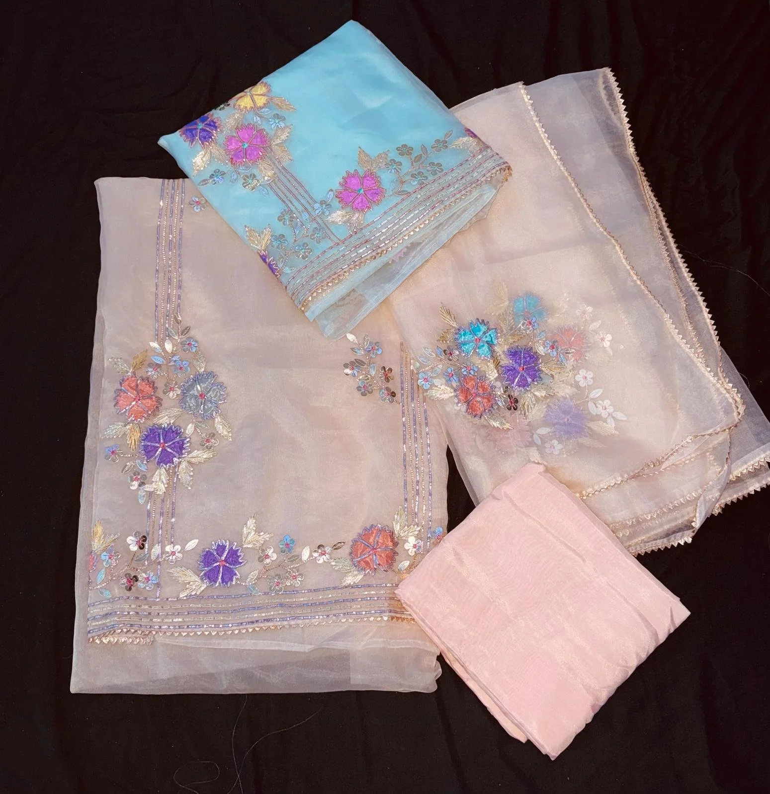 PUFF WORK ORGANZA SUIT