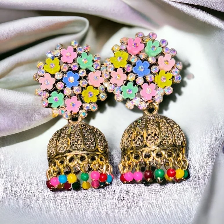 OXIDIZED FLOWER JHUMKI