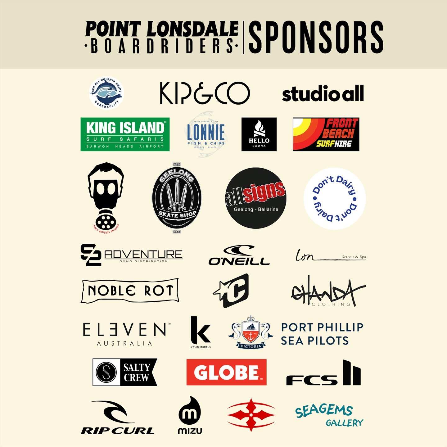 Show our 2026 sponsors some love!!!

Their support is what makes everything we do possible. From running events to supporting our surfers and growing the club, we genuinely couldn&rsquo;t do it without the support from our excellent team of sponsors!