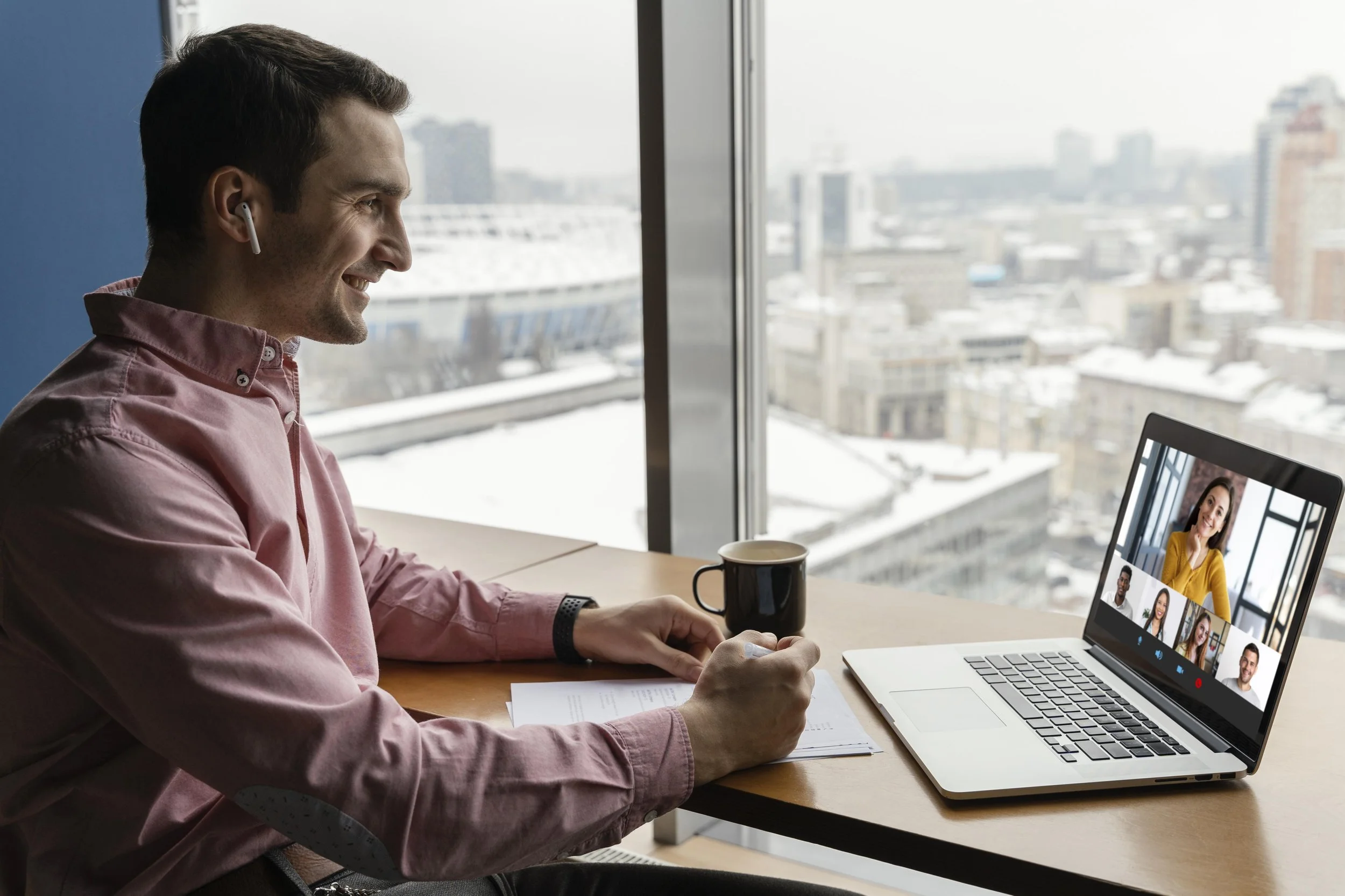 Adult students learning in an online group language class