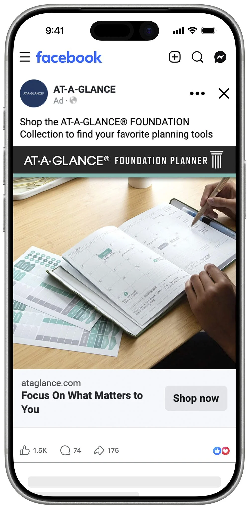 Preview of Facebook ad on phone screen.