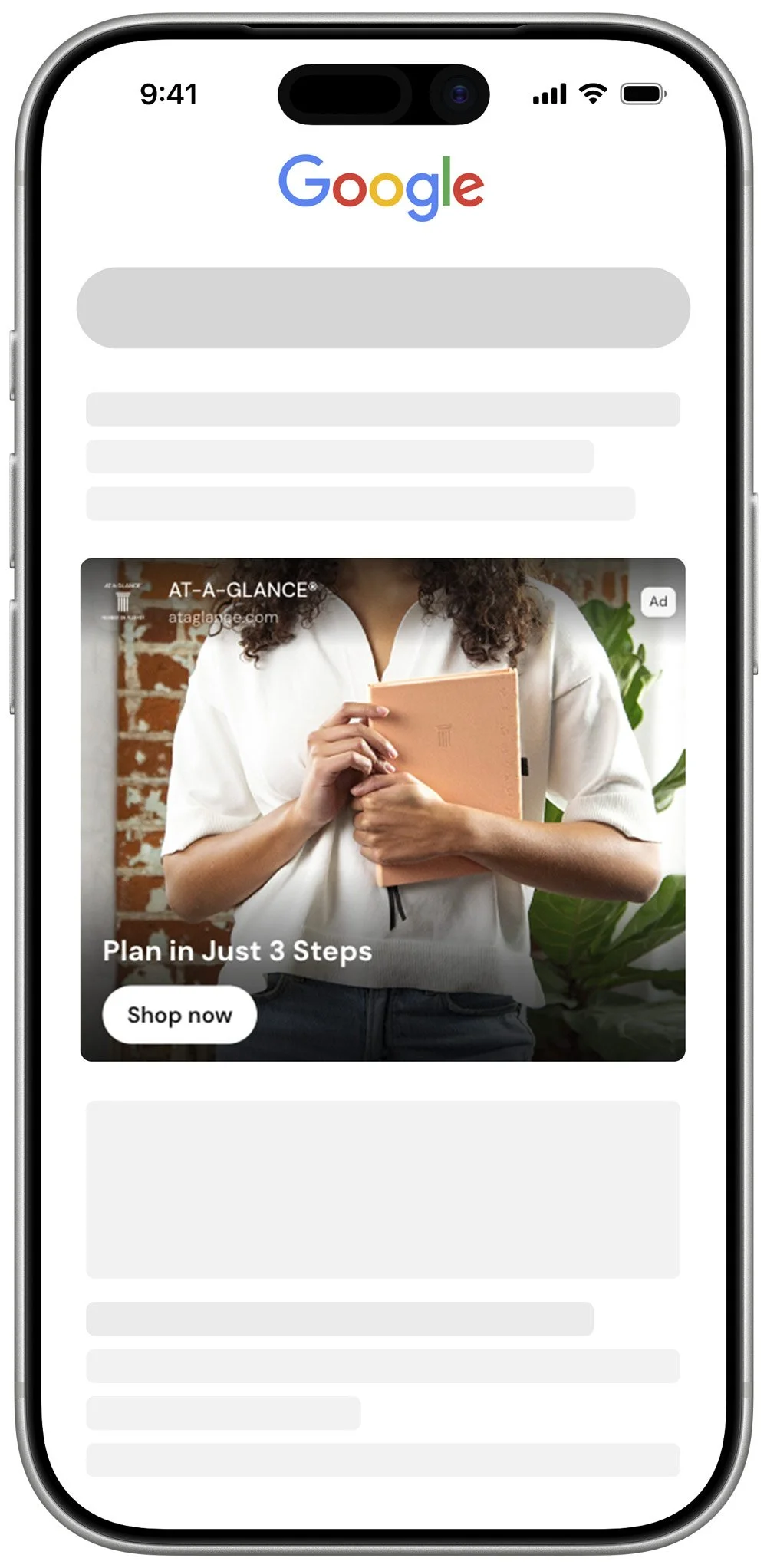 Preview of Google ad on phone screen.