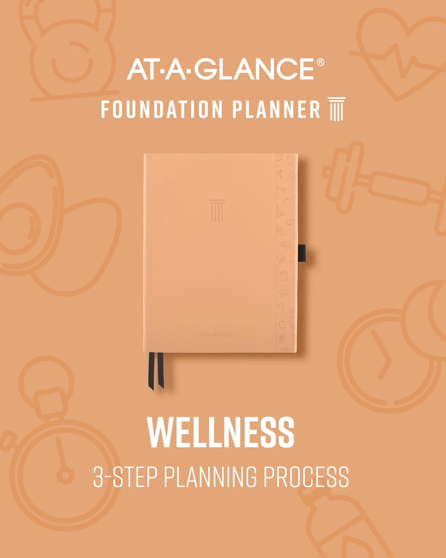 Wellness planner on orange background with logo and text overlay reading "Wellness; 3-step planning process".