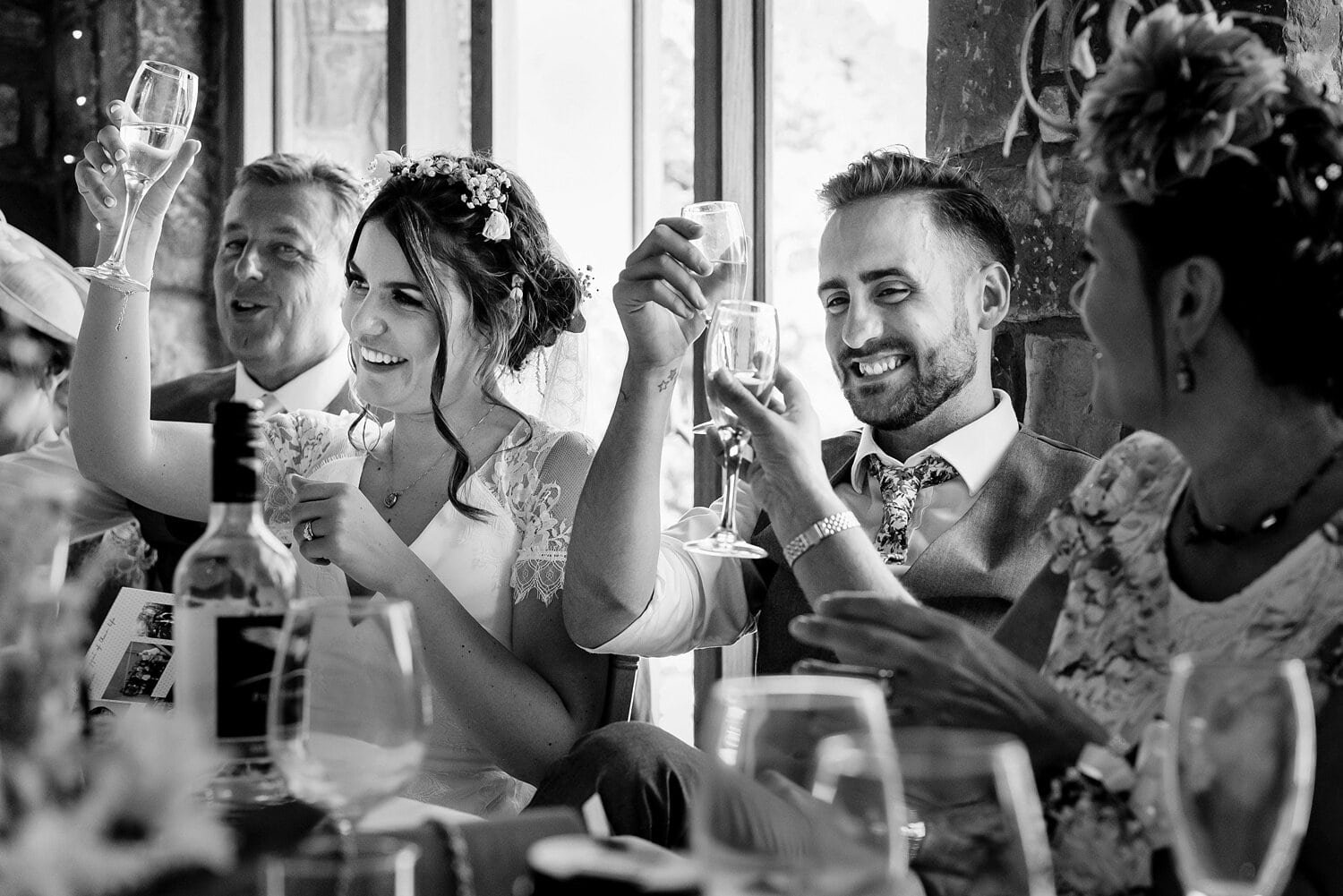 Bride and Groom toast at Rosedew Farm wedding by Rich Williams of Real and Rich Photography, a South Wales based Wedding Photographer.