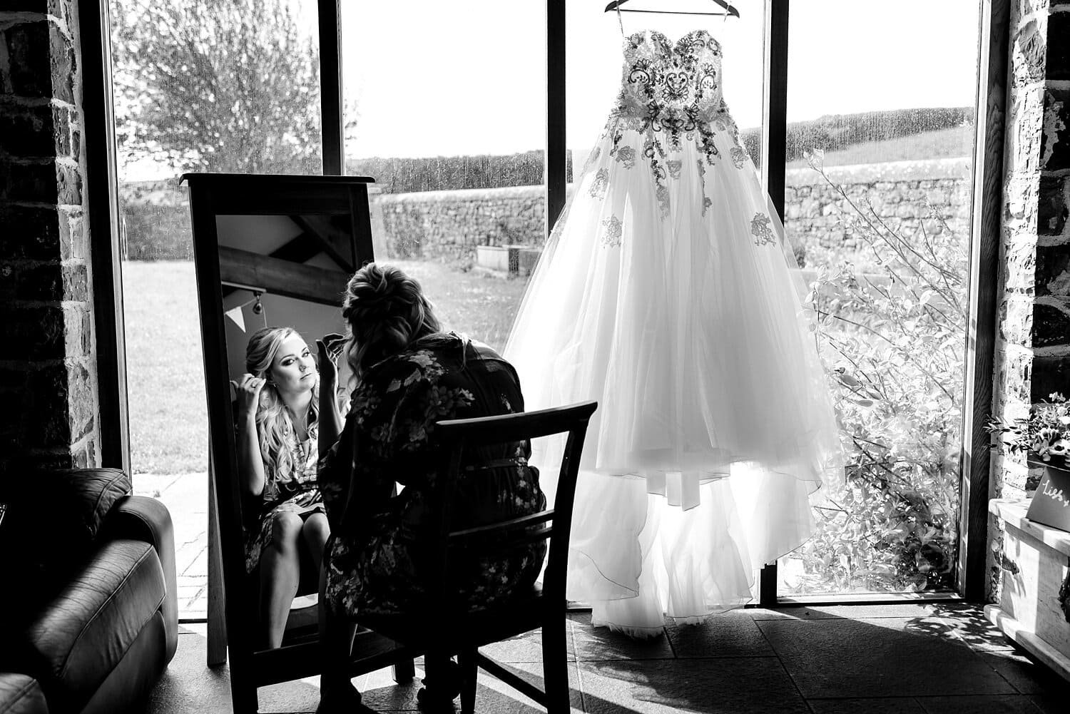 Bride getting ready at Rosedew Farm wedding