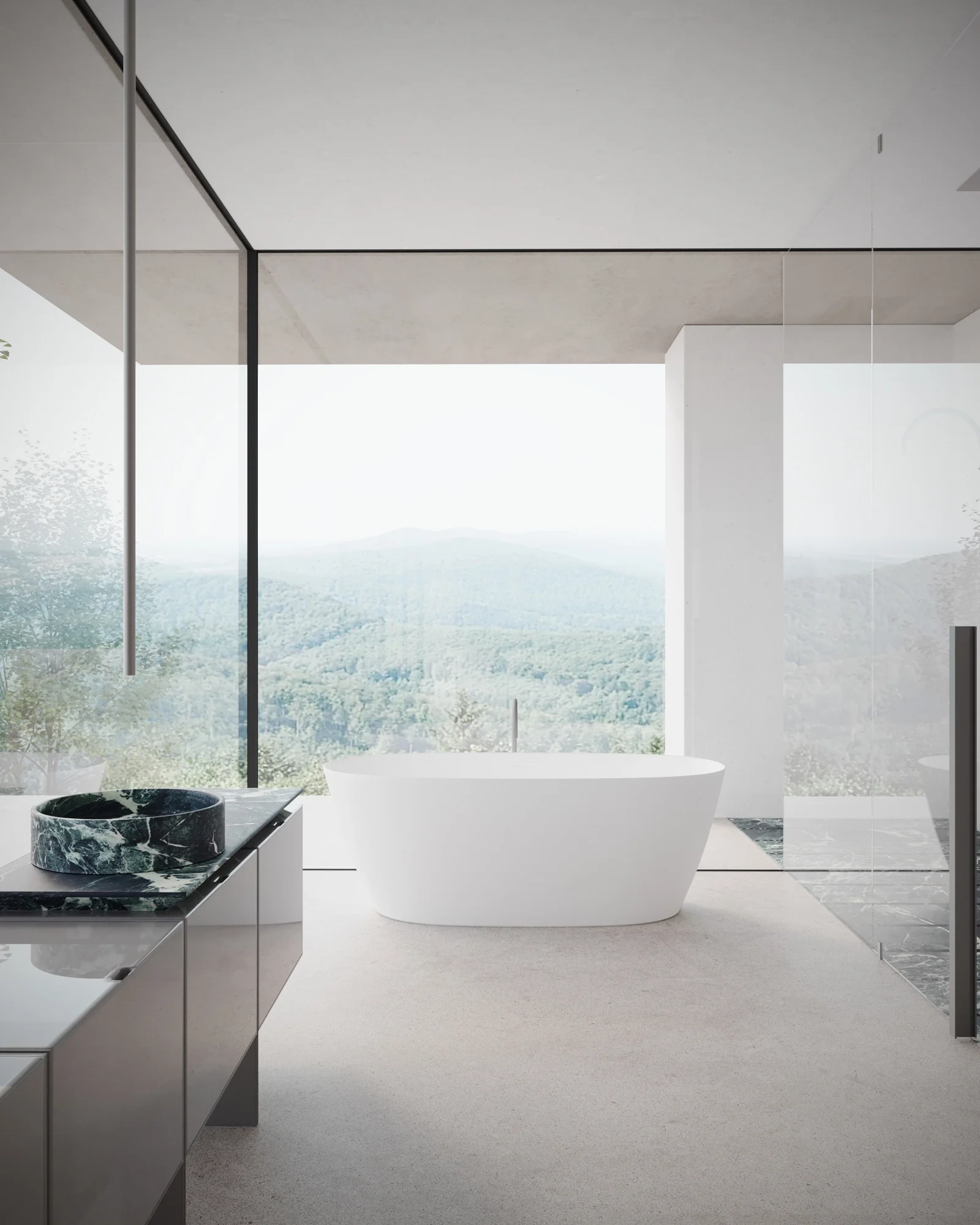 Wall-hung porcelain wash basin in luxury bathroom, interior design by bathroom designer Abitalia South Coast in Hampshire.
